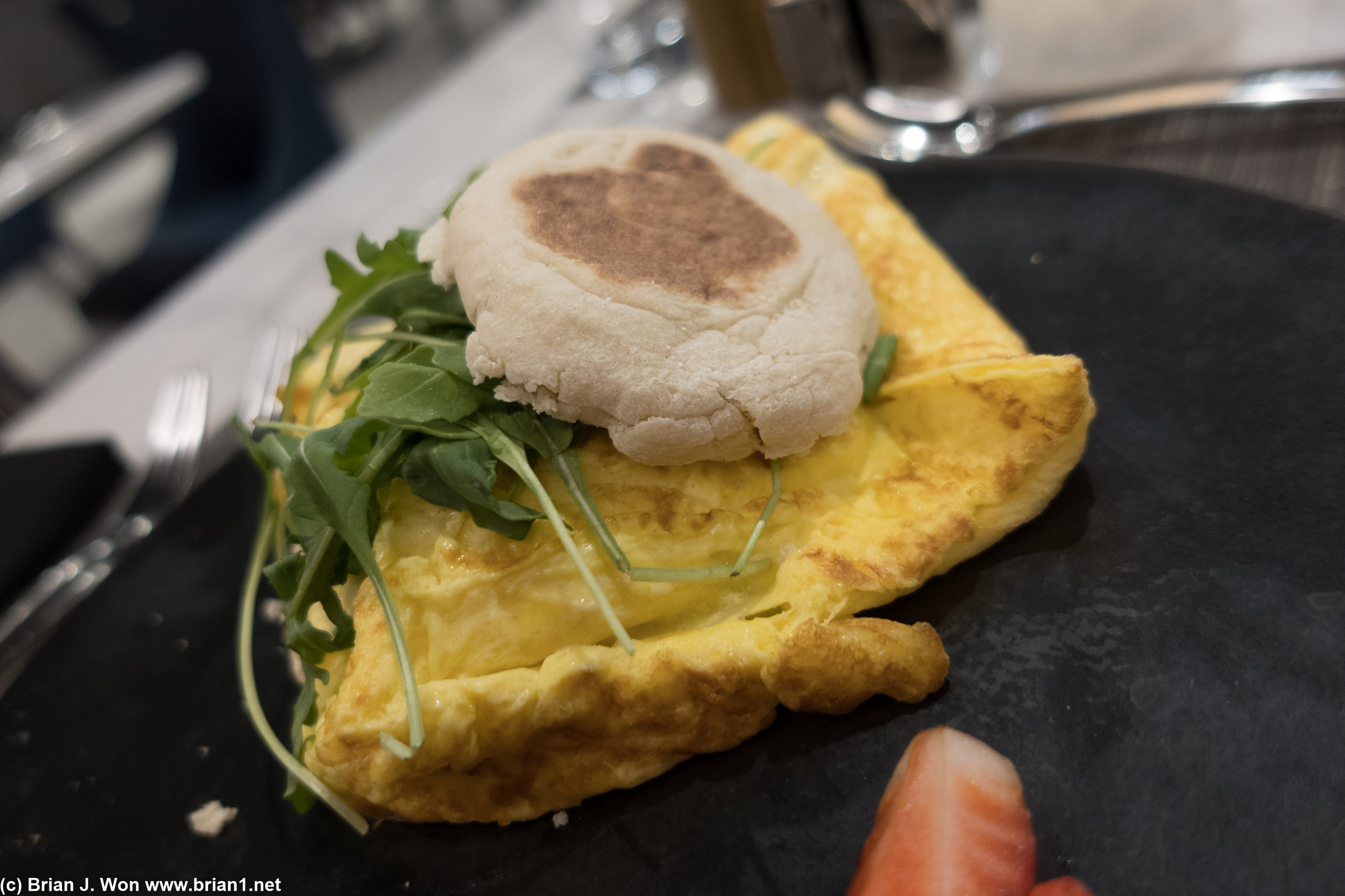 The IAD Breakfast Sandwich is apparently an entire crab omelet in an english muffin.