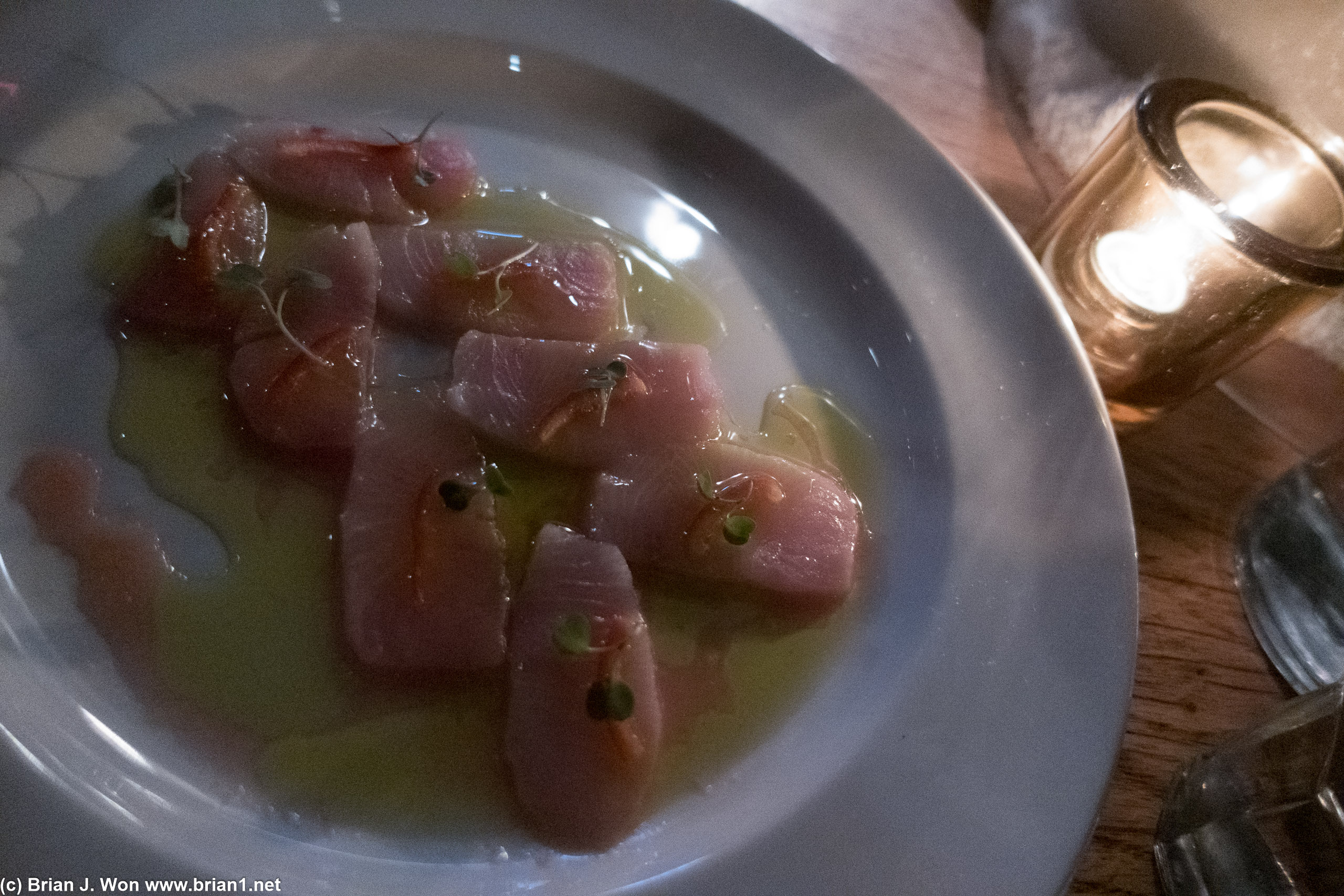 Yellowtail (hamachi) crudo was quite good. Just a hint of jalapeno was a nice compliment.
