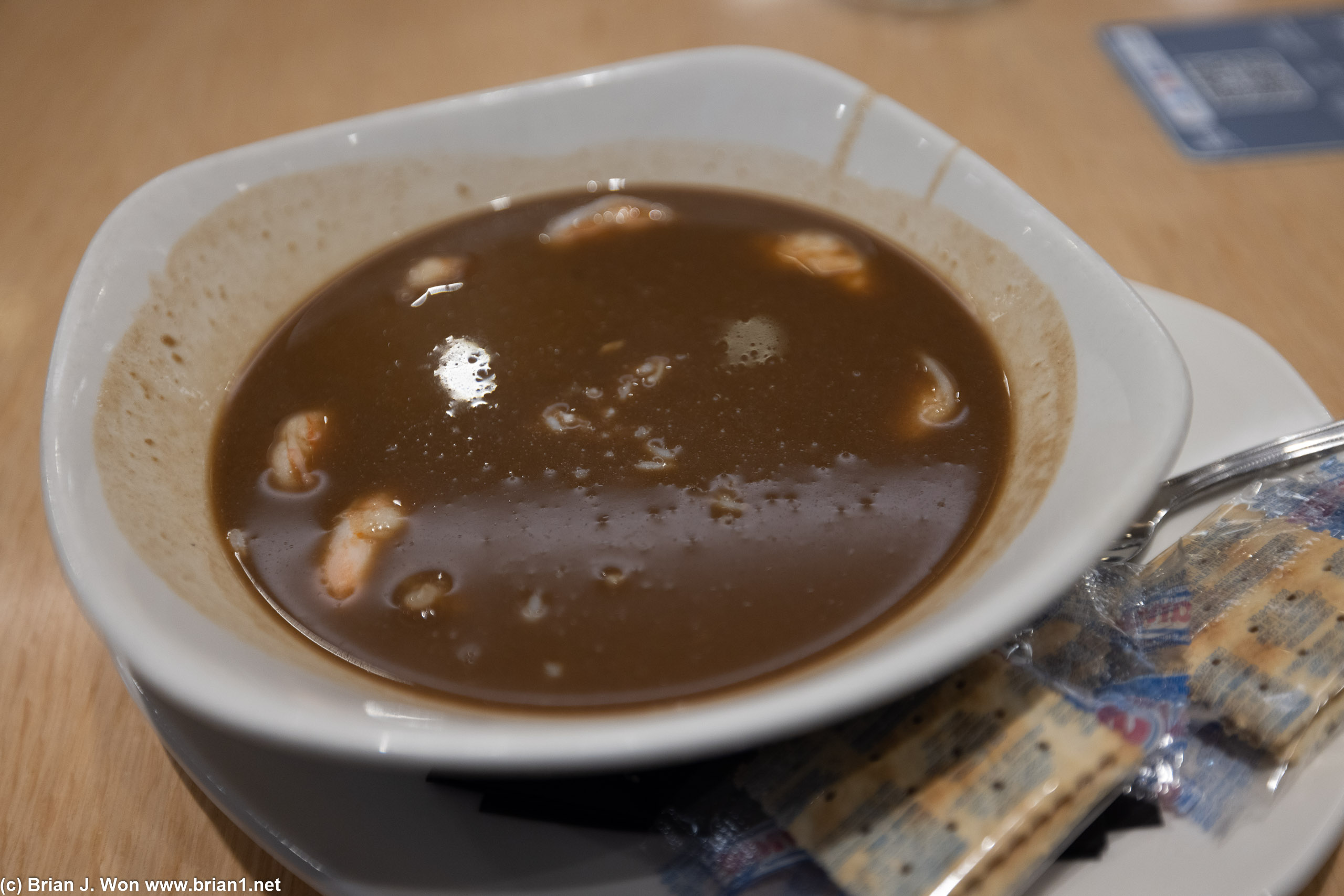The gumbo at Landry's Seafood at IAH was straight up awful.