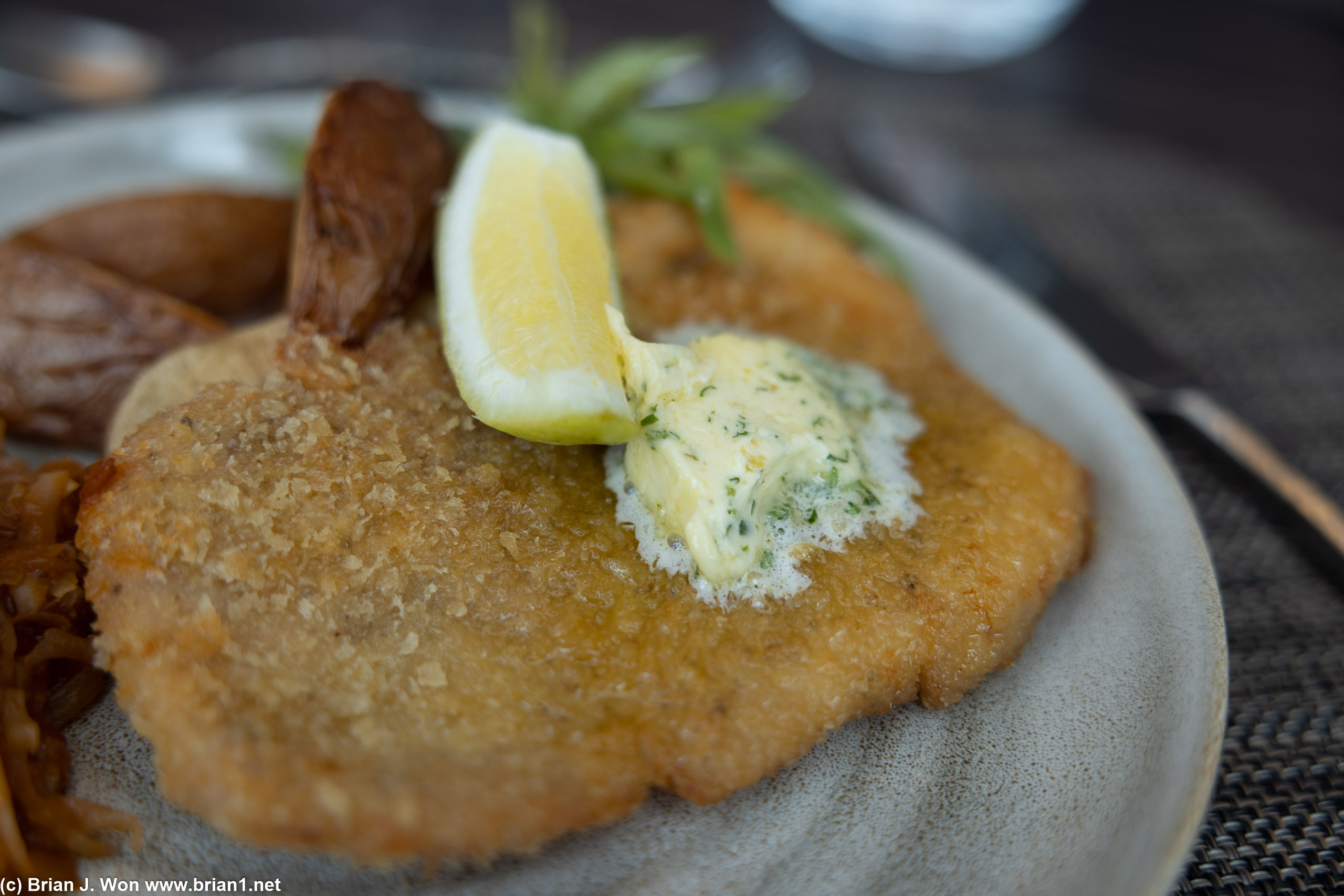 Schnitzel for lunch at C.Green's on deck 8.