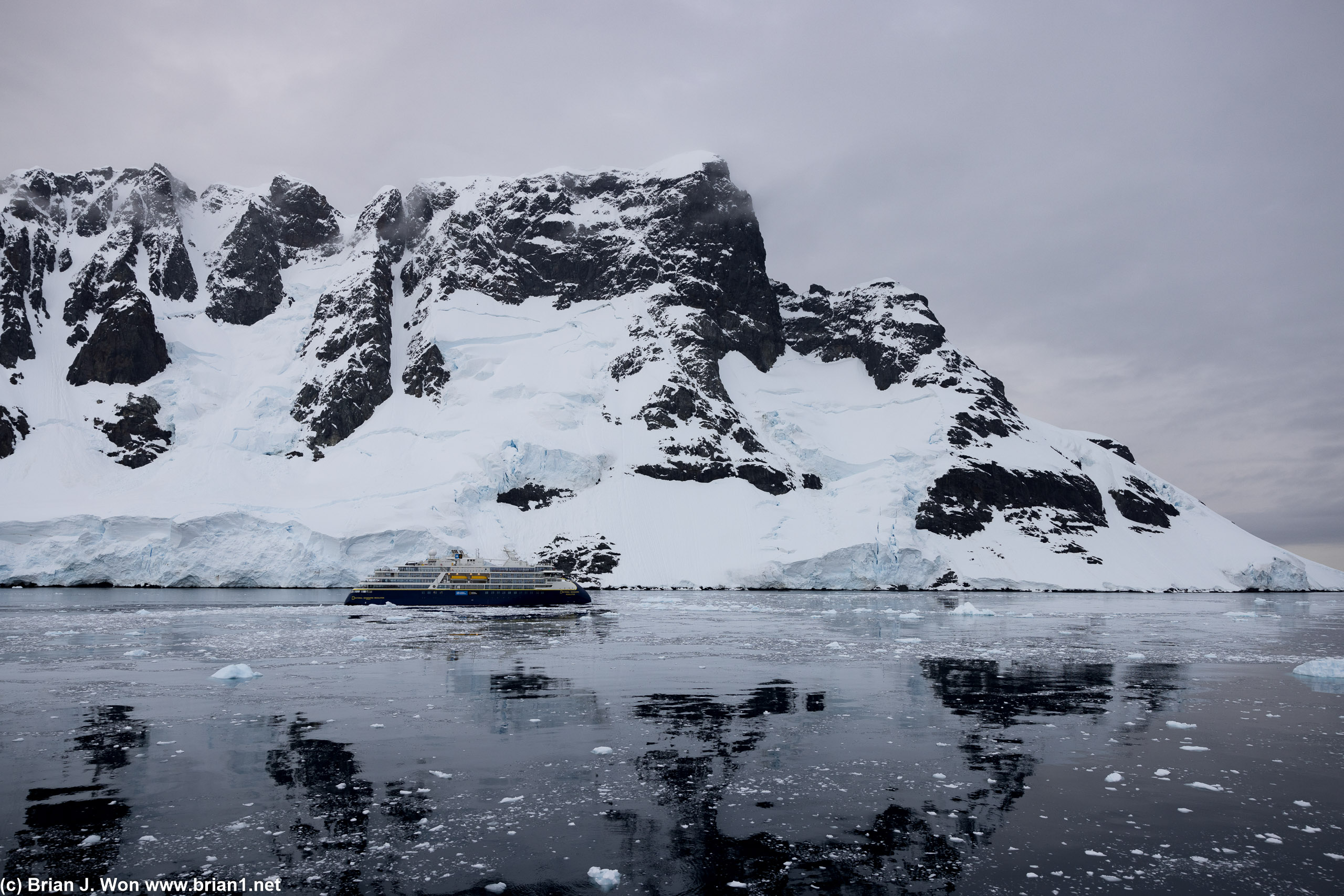 National Geographic Resolution sailing through the icy Lemaire Channel.