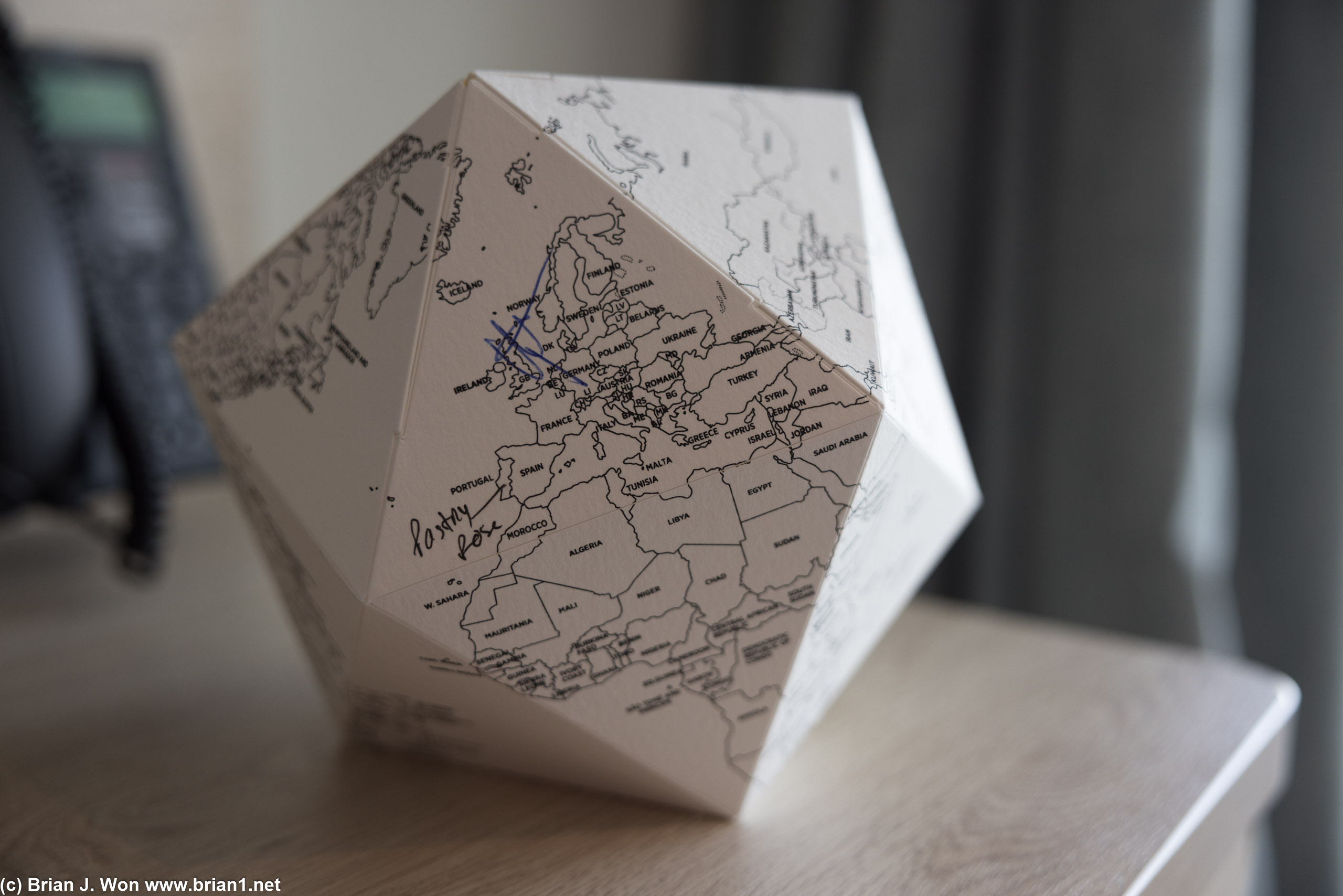 Foldable globe signed by all the chefs.