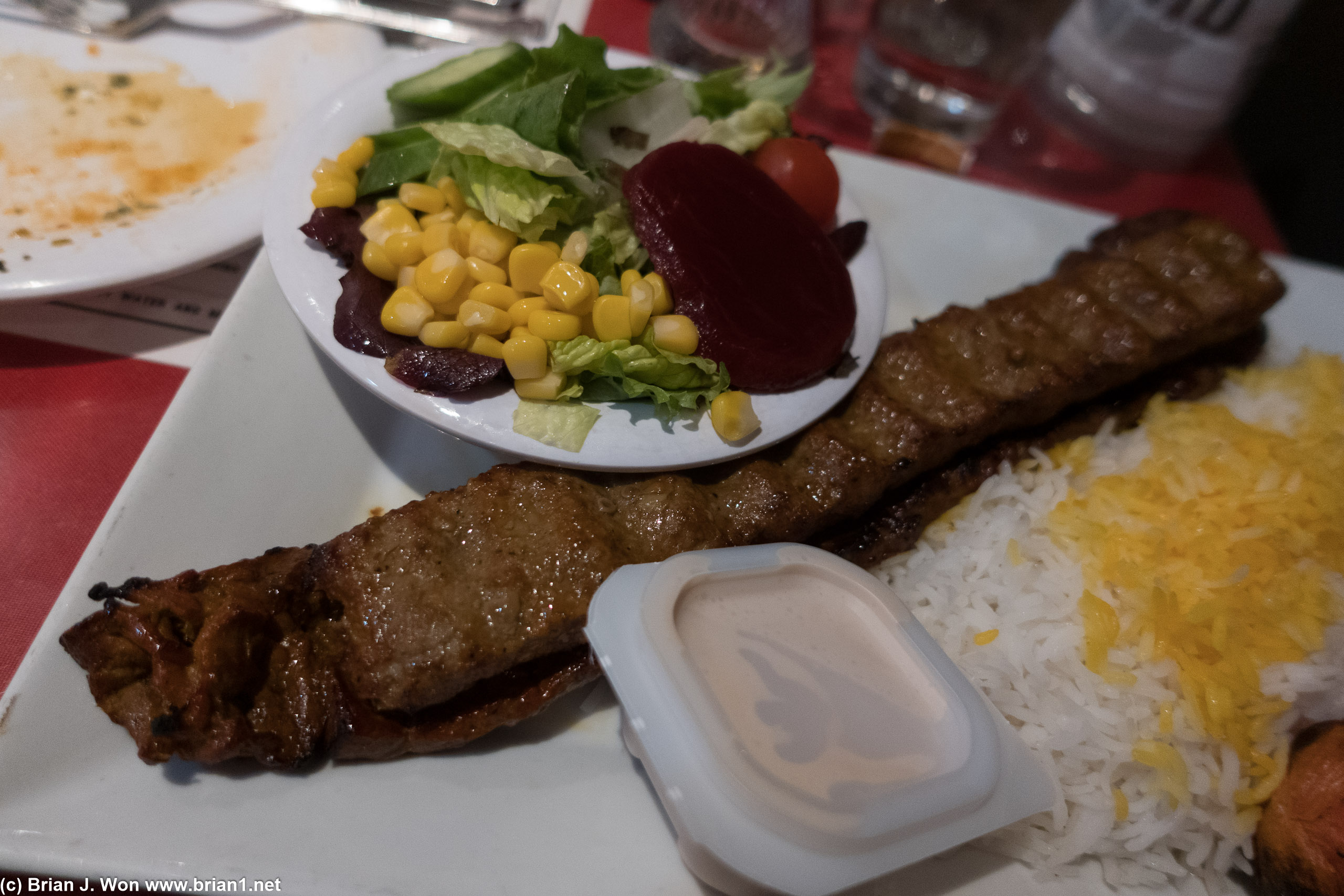 Beef barg and beef kobideh kebab combination. Not bad.