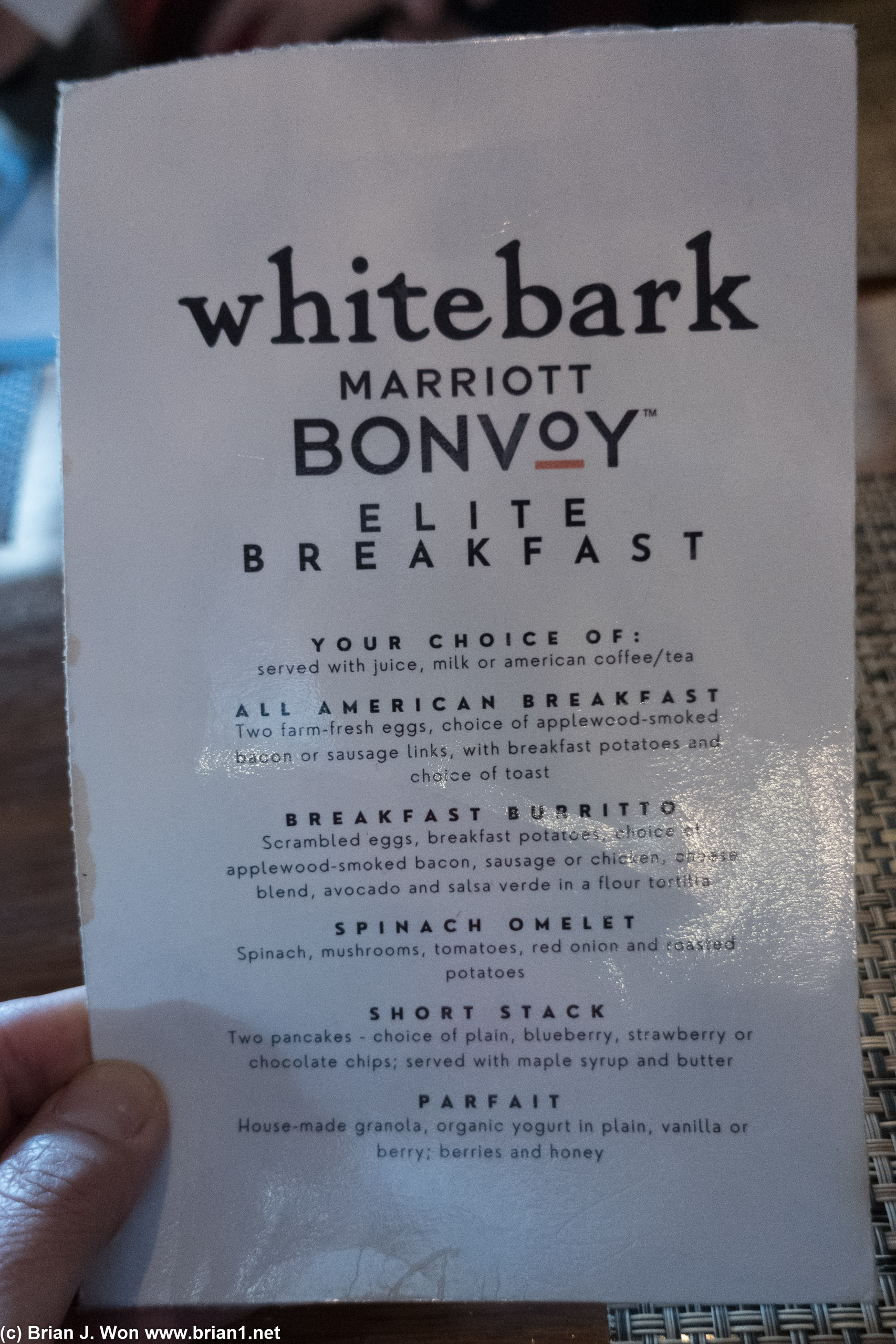 The complimentary breakfast menu is half the size of the full menu. WTF.