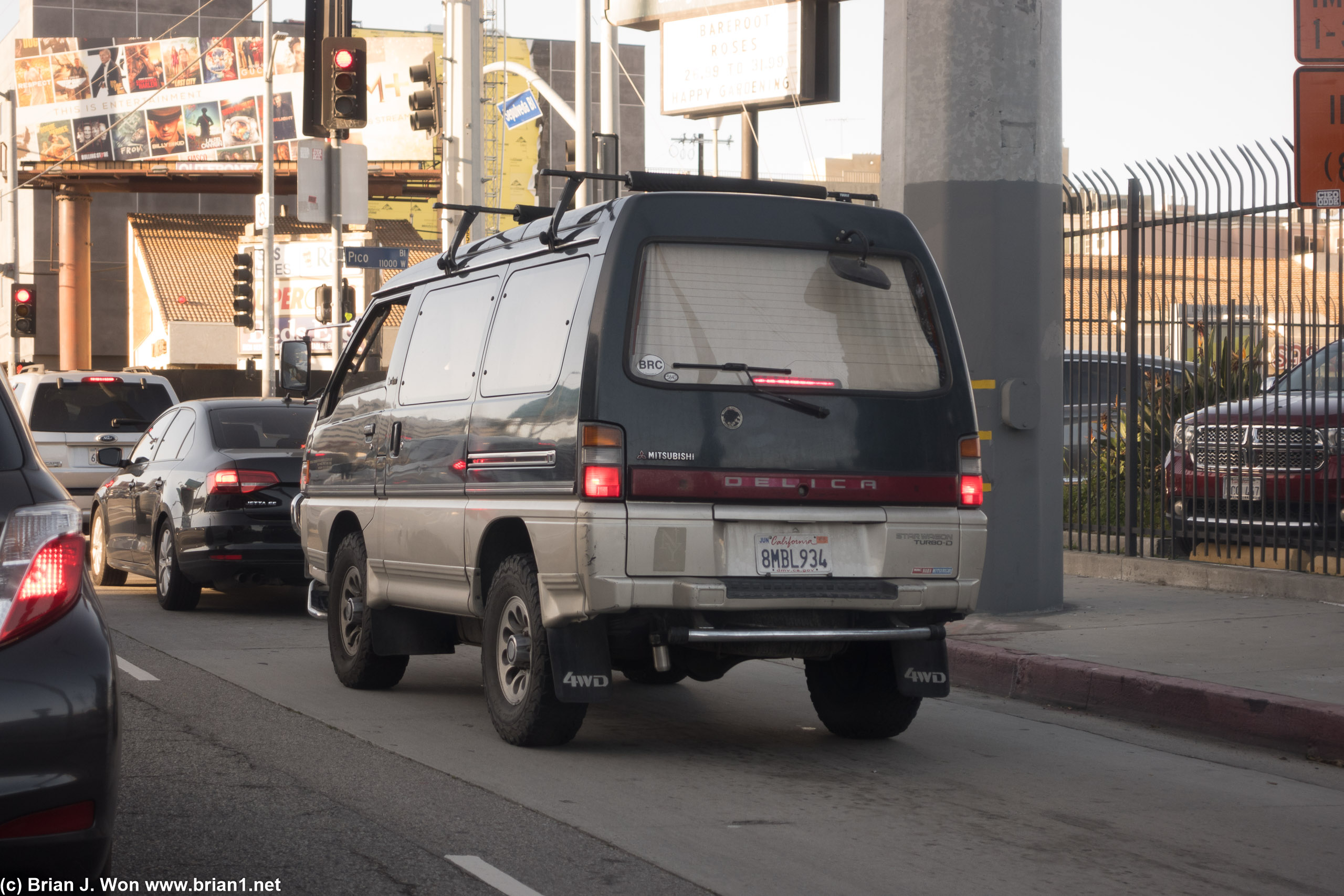 Mitsubishi Delica 4WD with knobby tires.