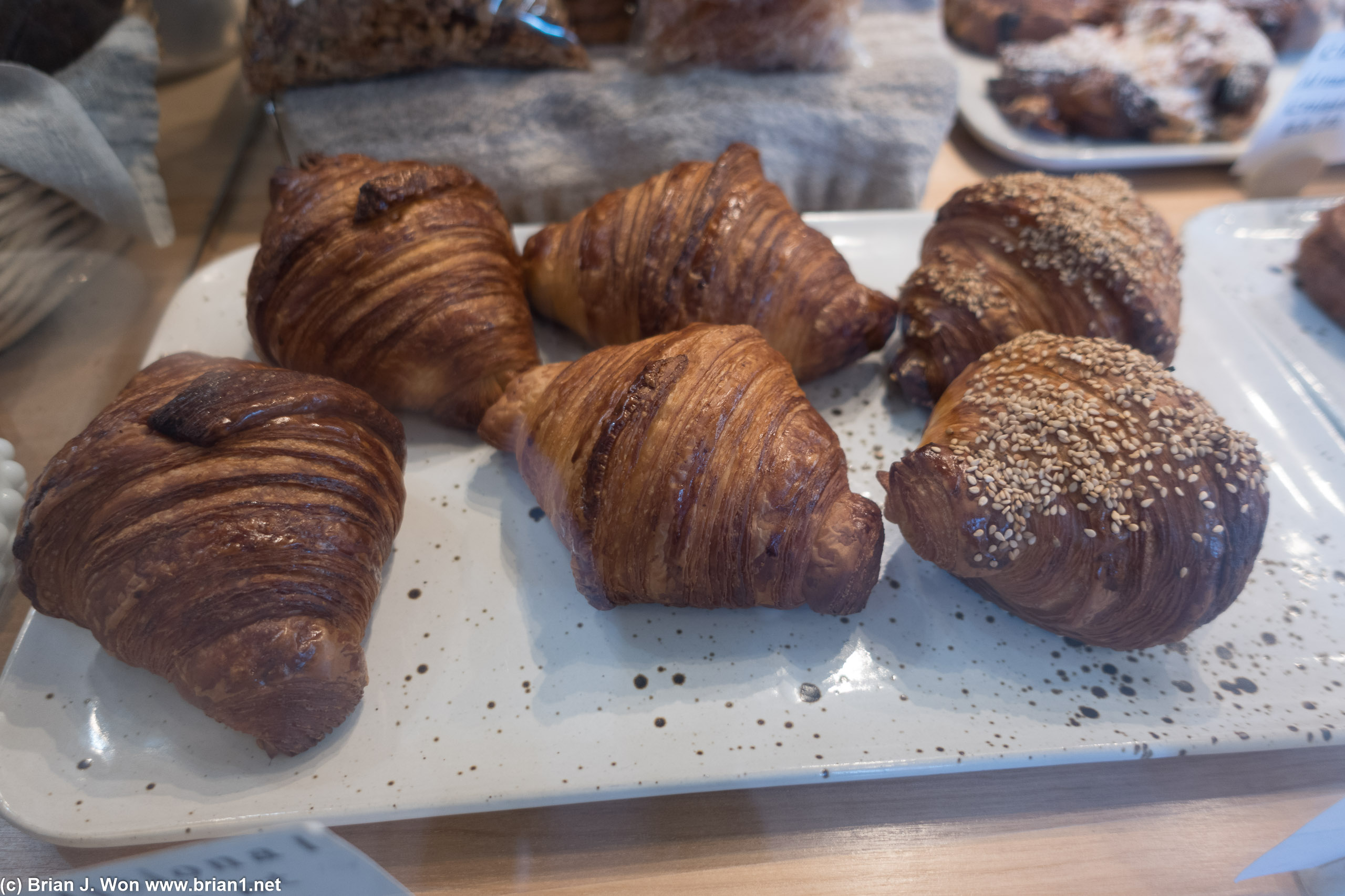 Plain croissants on the left/center.