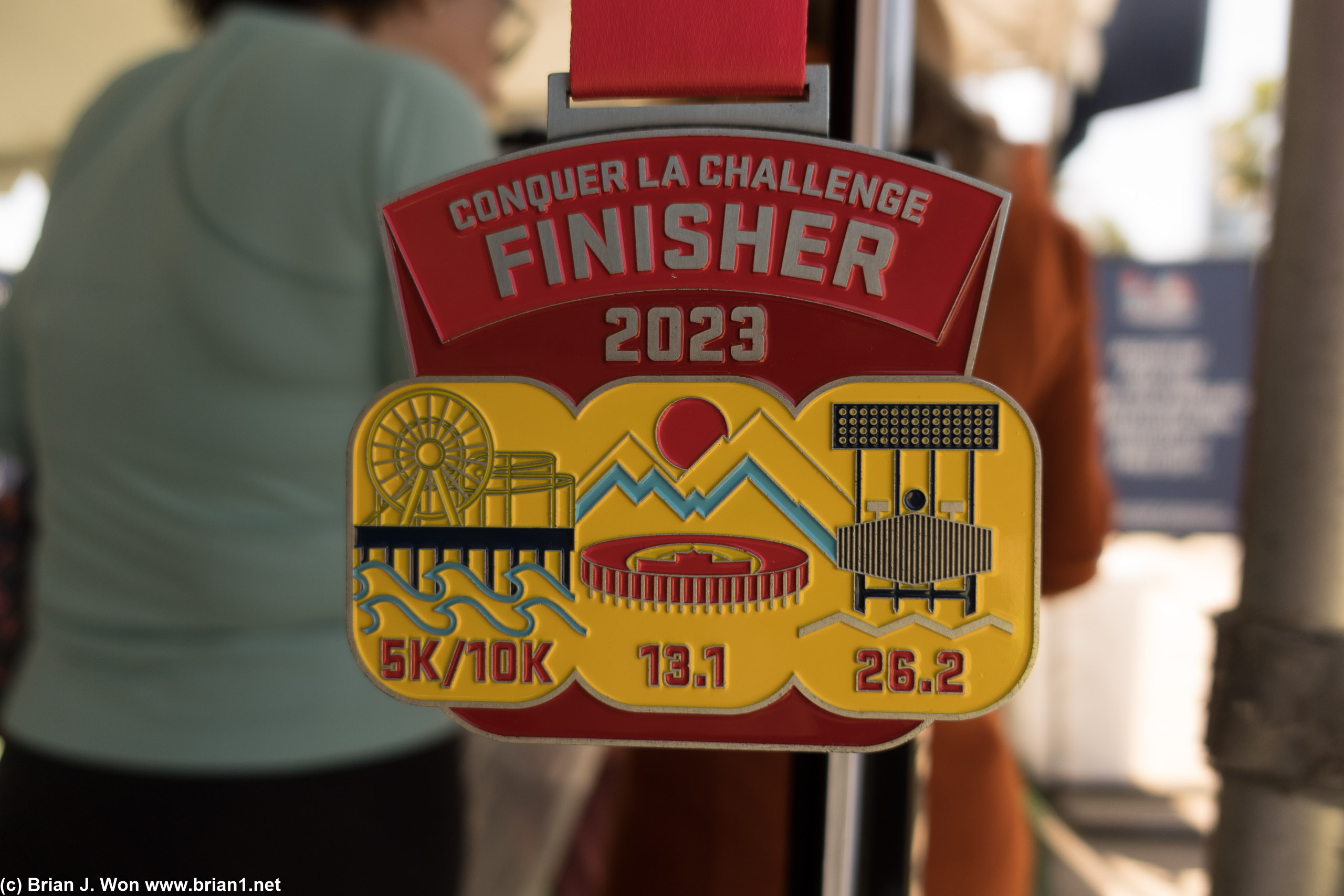 Conqur LA Challenge medal (Santa Monica Classic/Rose Bowl Half/LA Marathon).