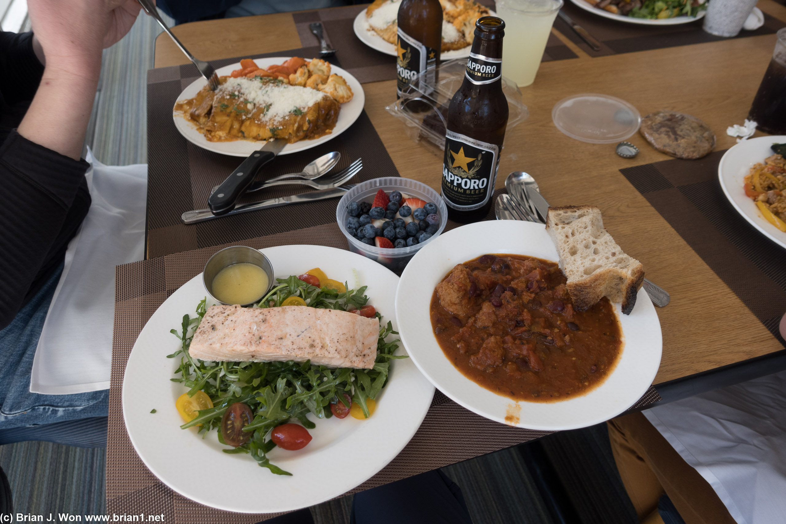 Turkey chili and chilled salmon plate at faculty center.