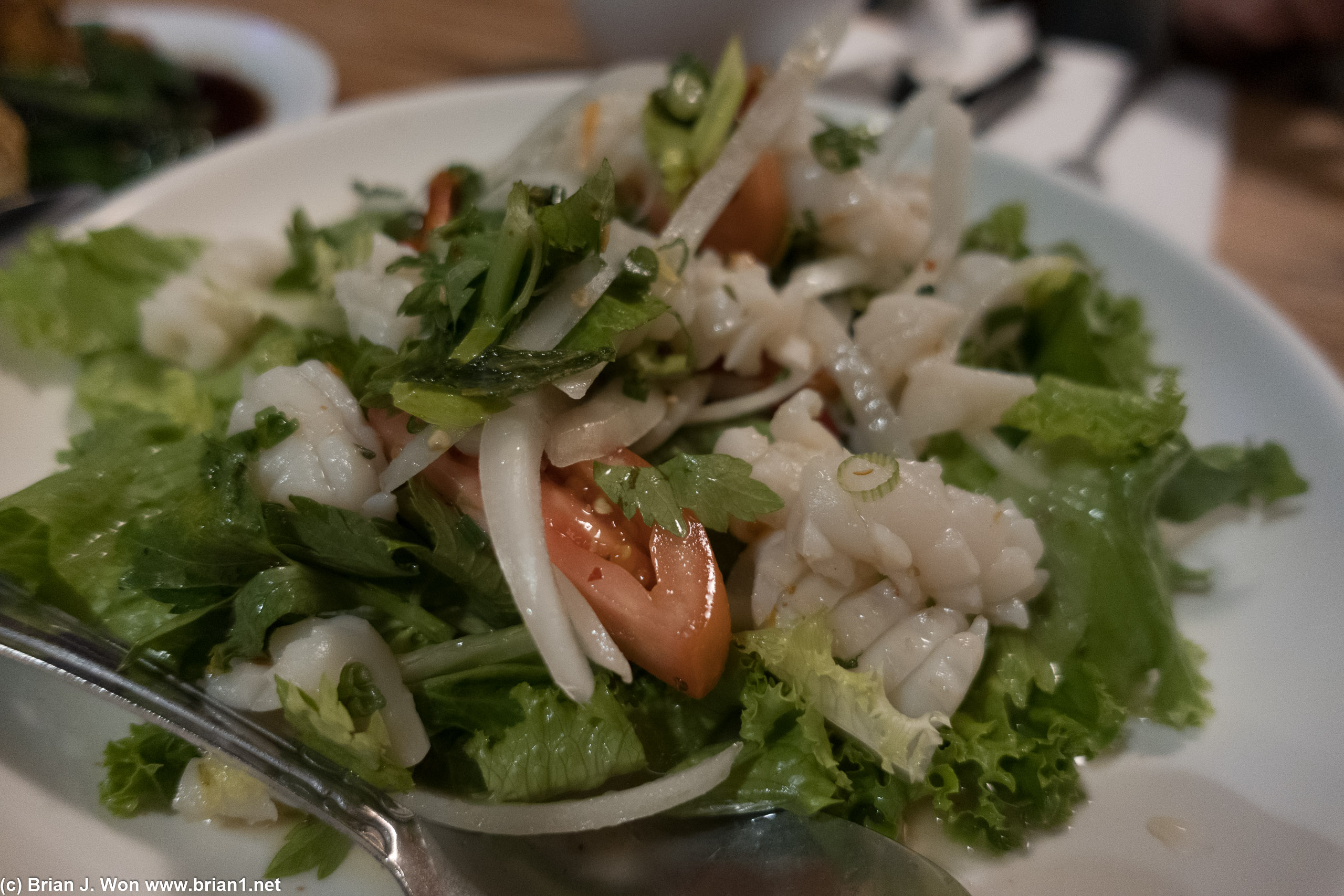 Seafood salad is solid, if a bit heavy on dressing.