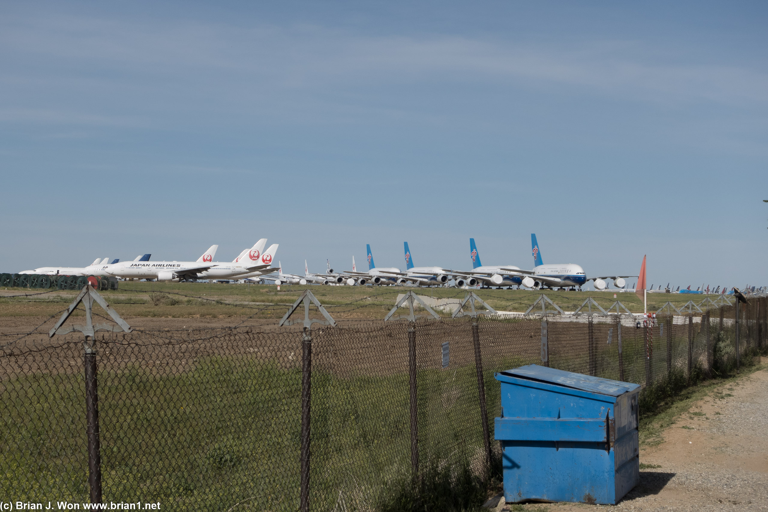 Mojave Air and Space Port's airplane graveyard. Boeing 777-200ER's and Airbus A380-800's.