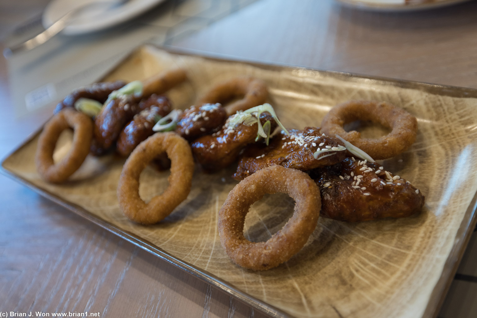Onion rings and chicken wings back at the hotel.