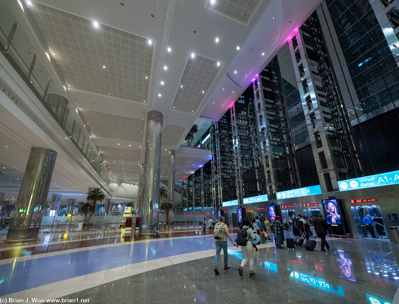 Elevator lobby to A-gates, Terminal 3, Dubai International Airport.