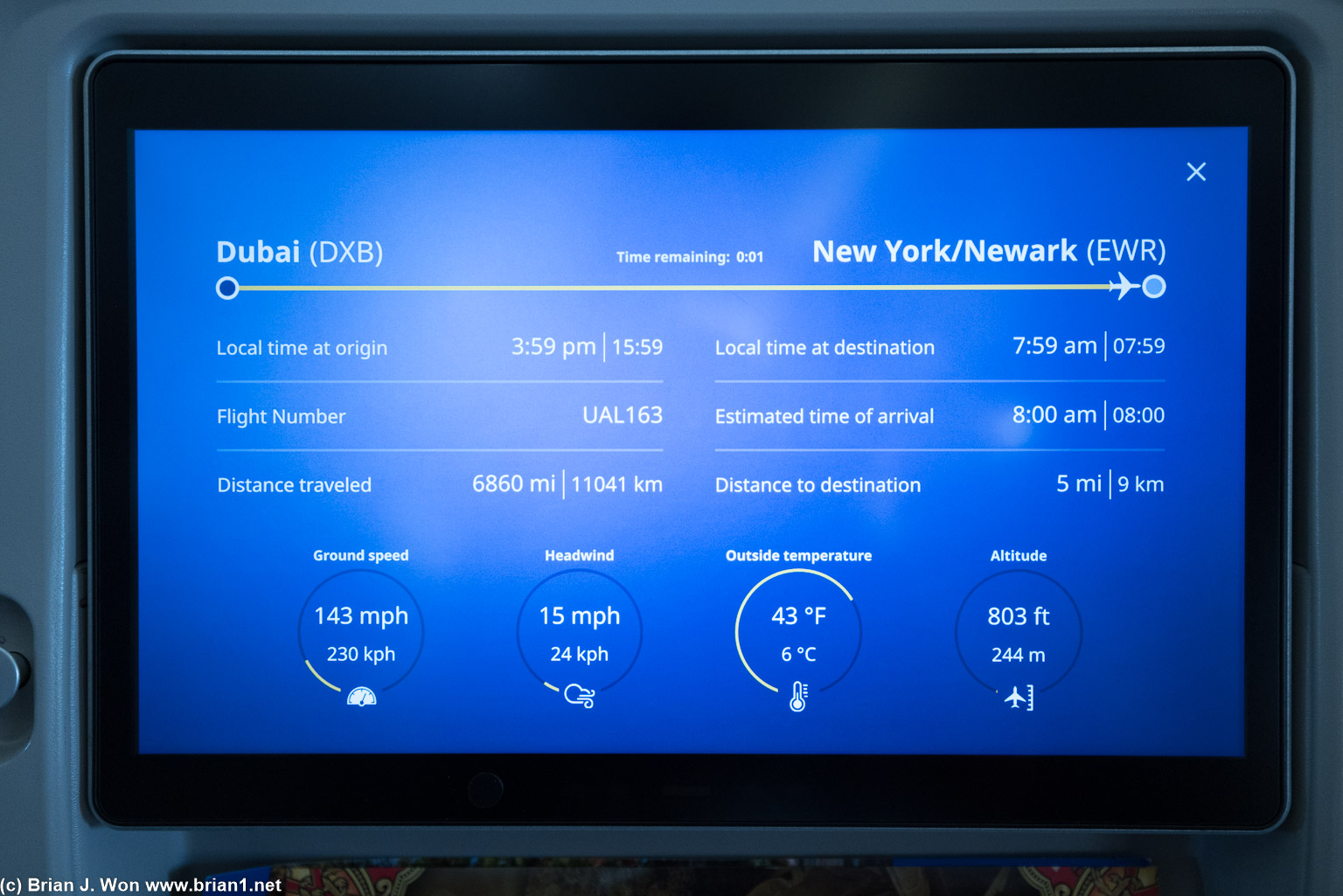 6,861 miles great circle, 6,865 miles actual per the map, Flightaware says 7,339 miles actual.