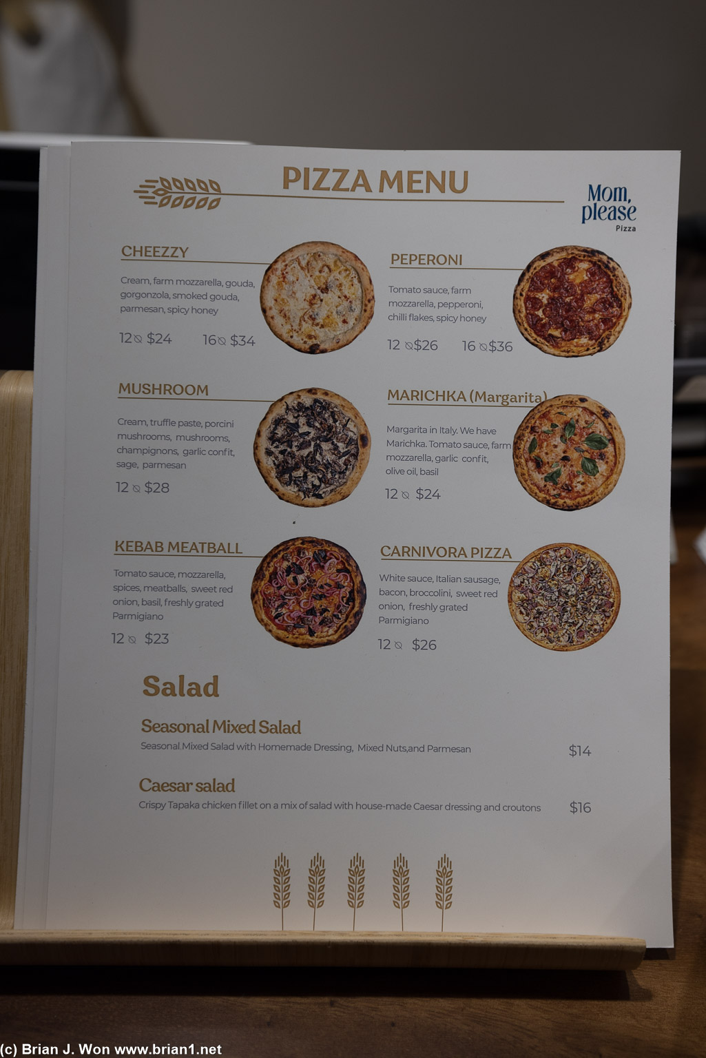 Pizza menu.
