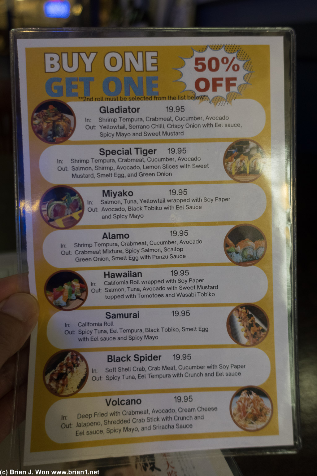 Special roll menu.