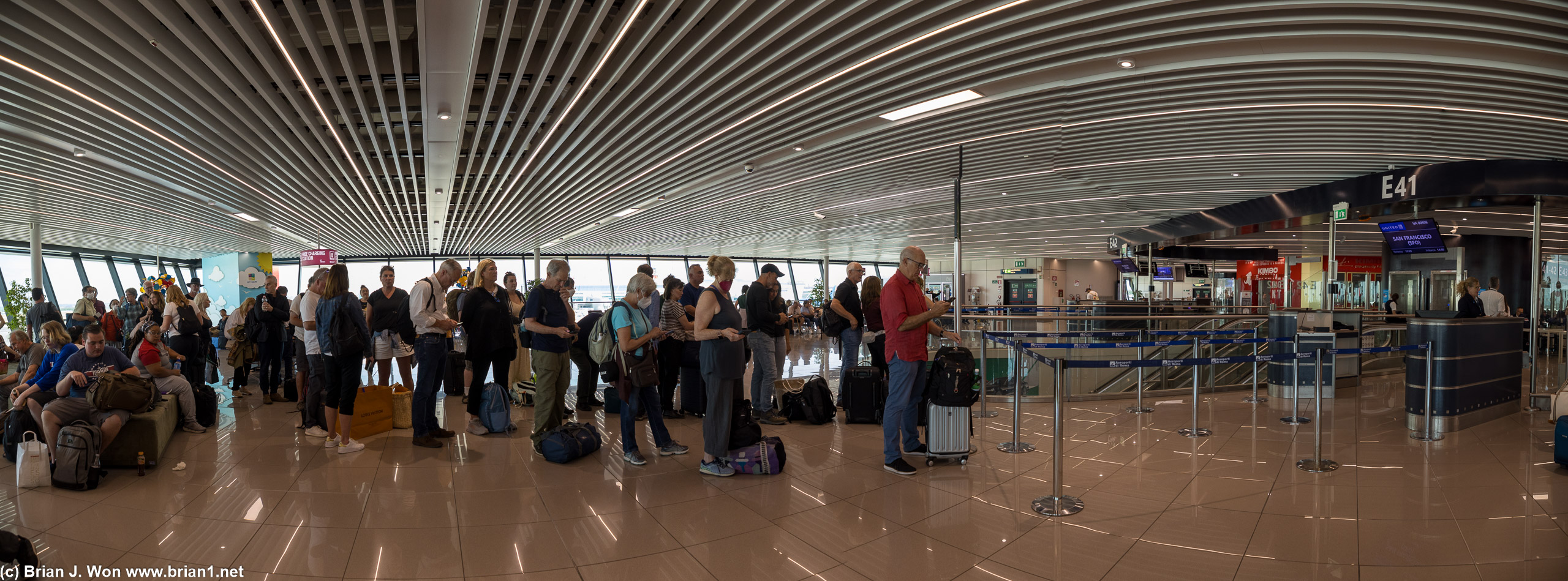 Long lines waiting to board.