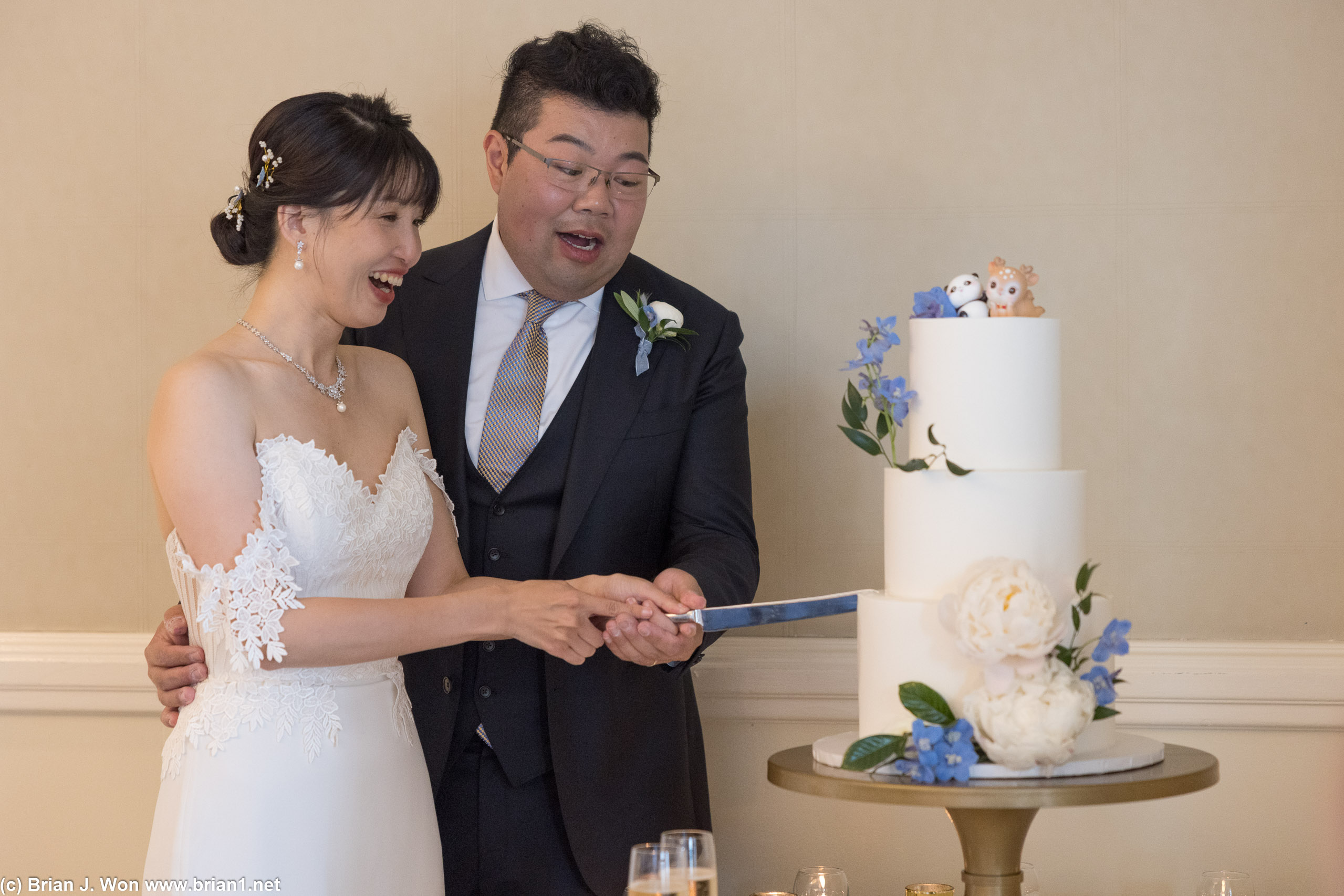 Time for both silly expressions and cake cutting.