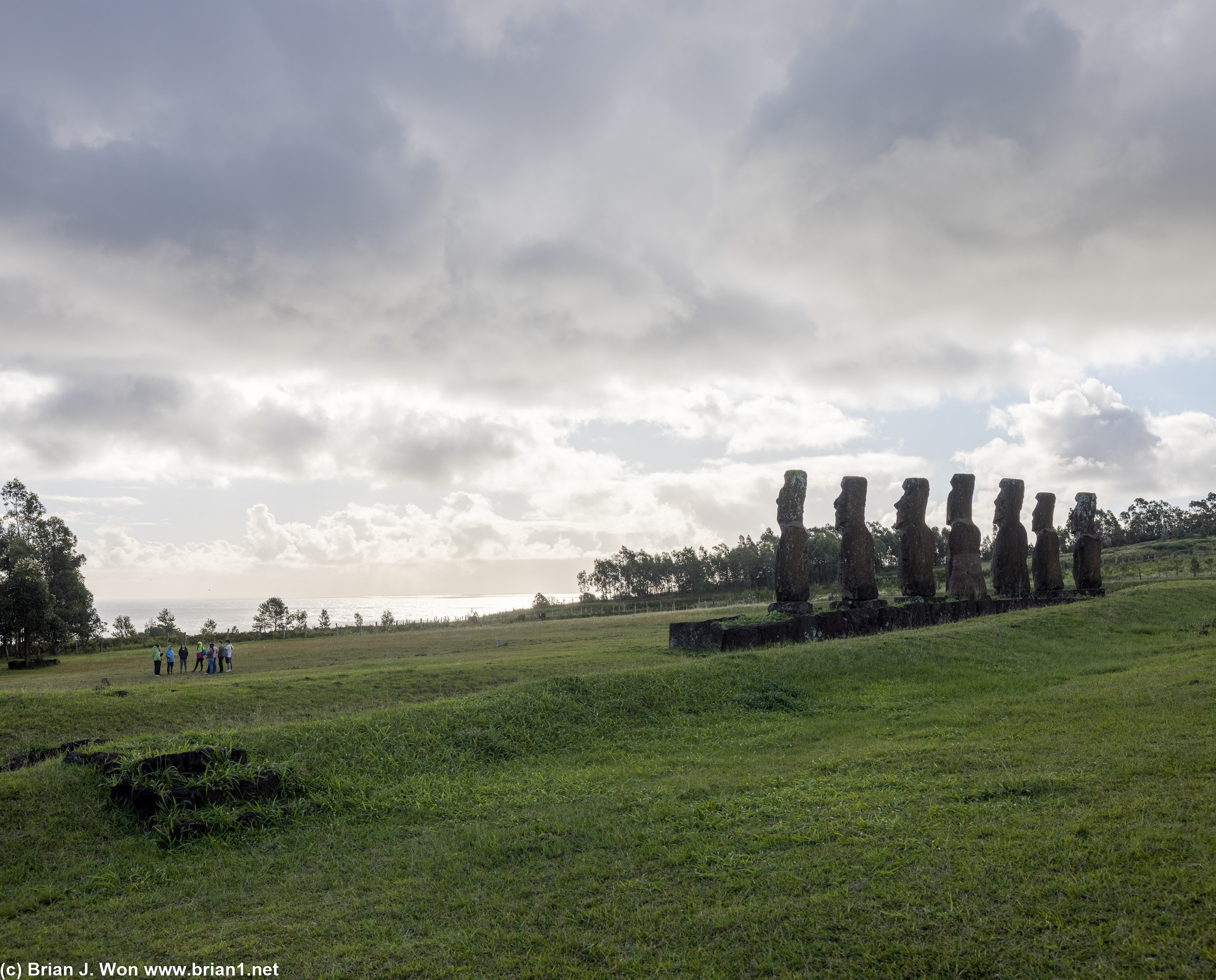 Uniquely among moai, these face not only the ocean, but are aligned to the spring equinox/autumn equinox.