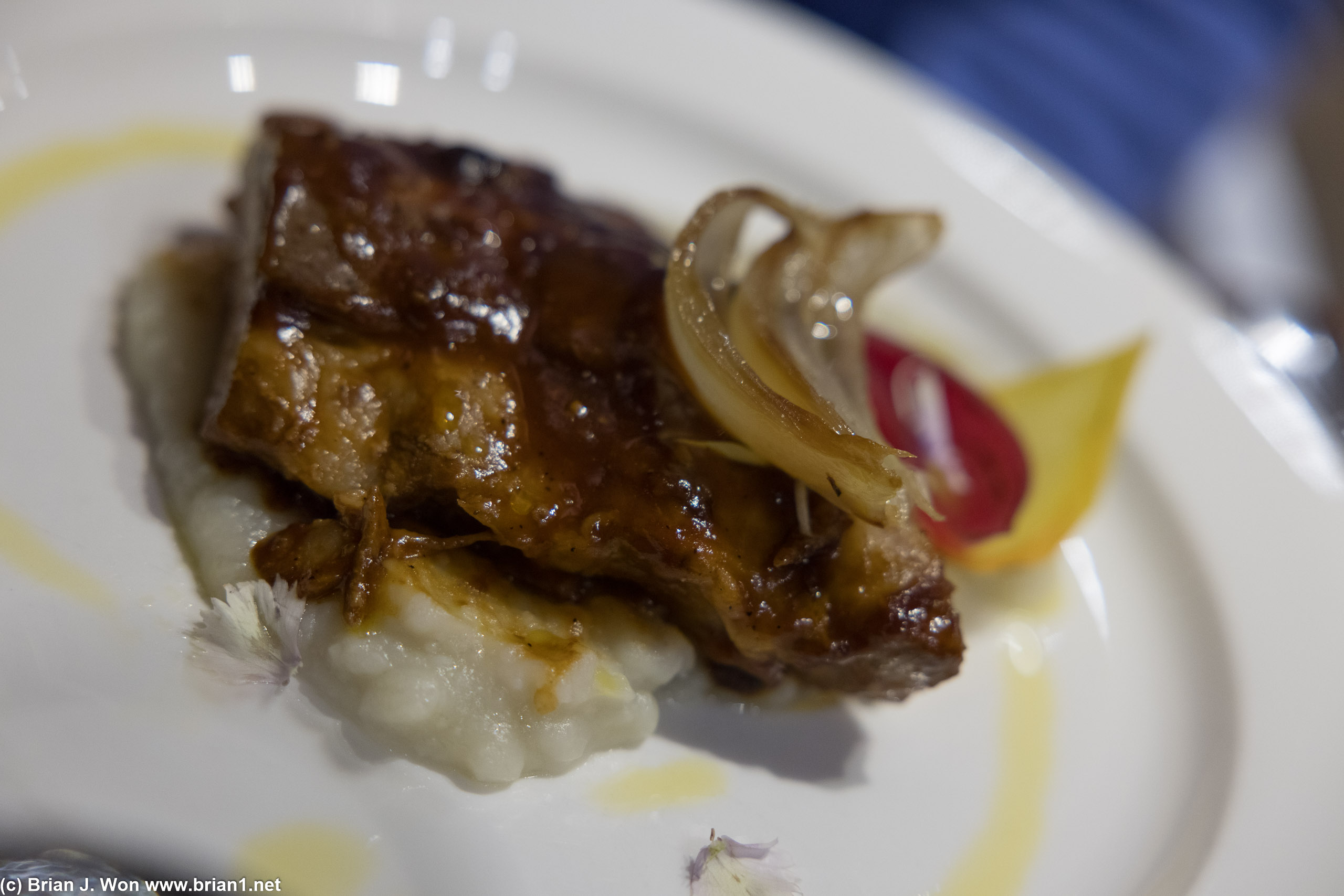 Pork rib with honey, taro, and onions.