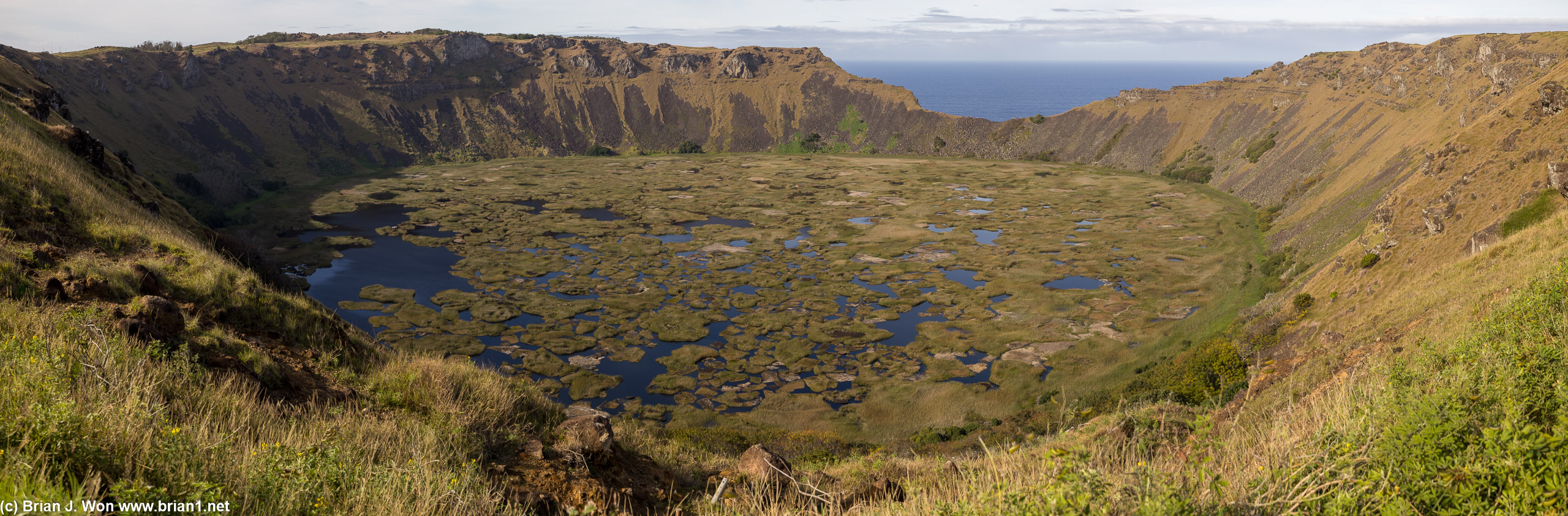 Rano Kau, an extinct volcano at the southwest corner of Rapa Nui.