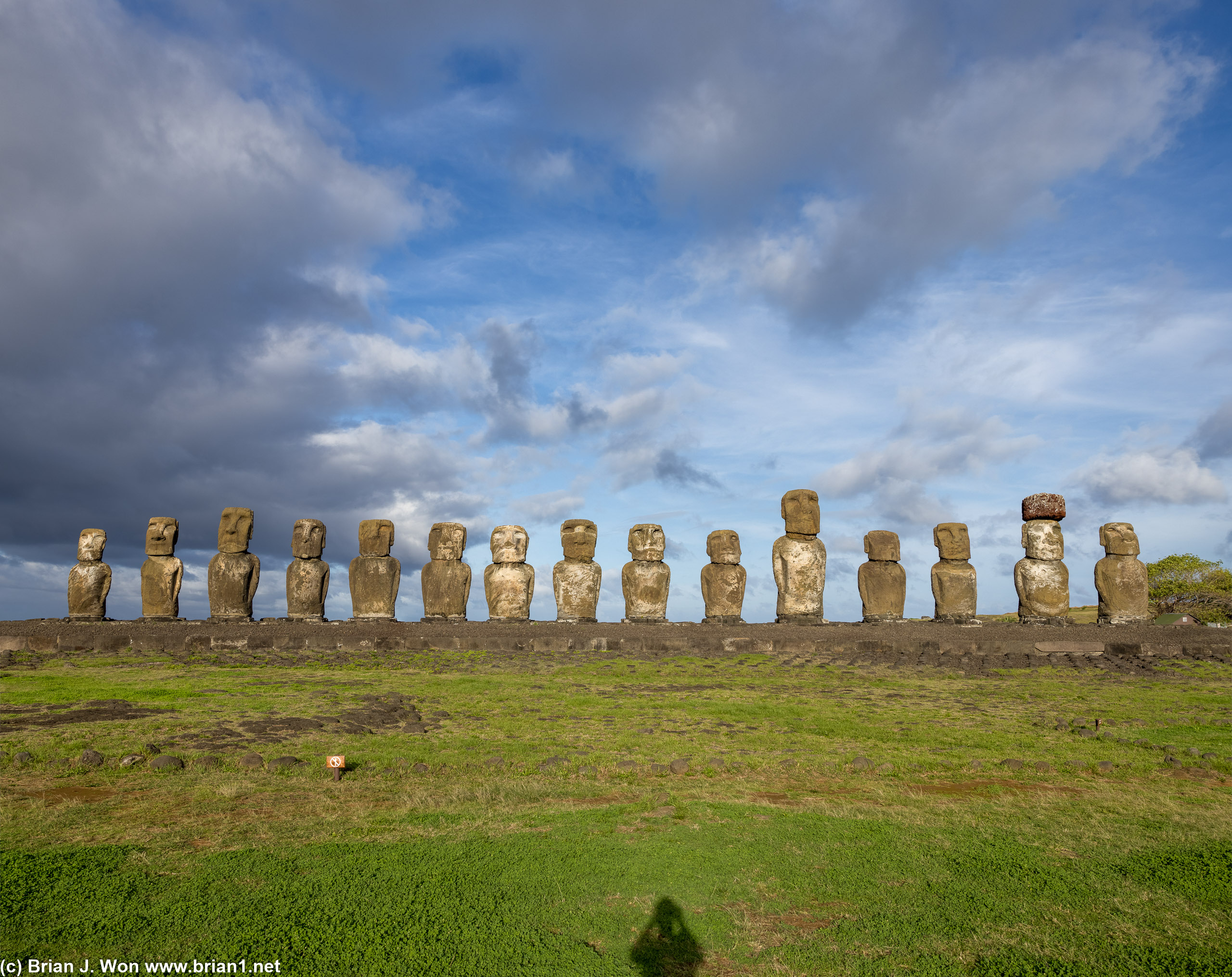 15 moai at the restored Ahu Tongariki.