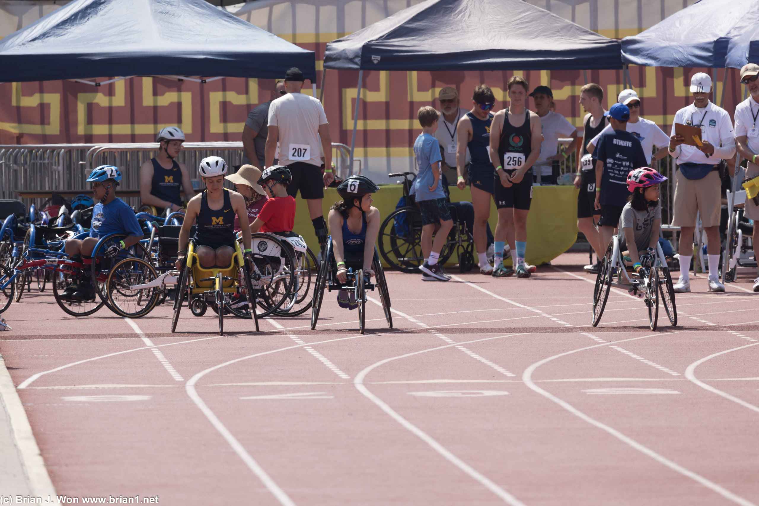 100 meter women's race waiting to start.