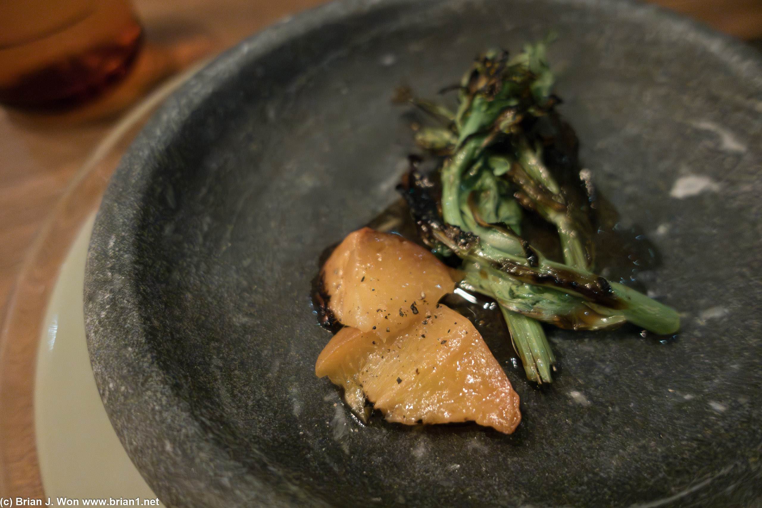 Blistered veggies and stone fruit.