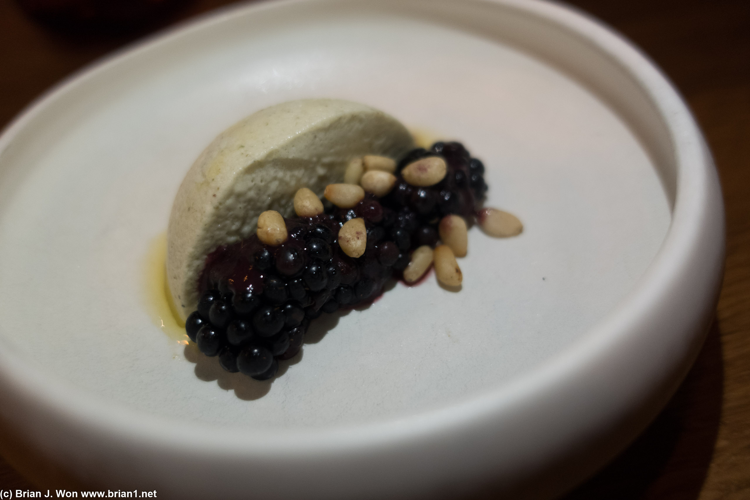 Semifreddo, pine nuts (?), and some sort of berry for dessert.