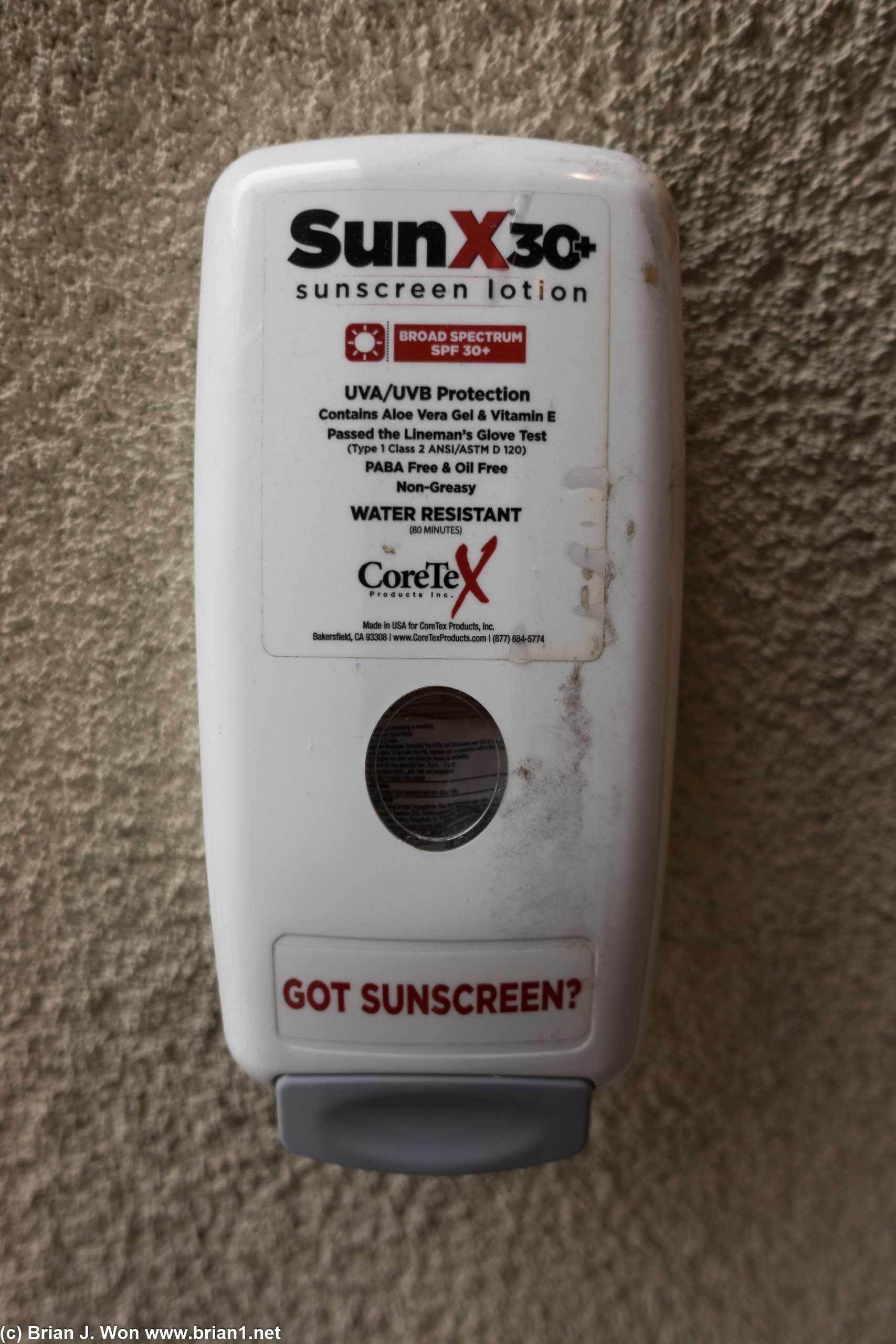 Sunscreen dispenser at Anaheim Gardenwalk.