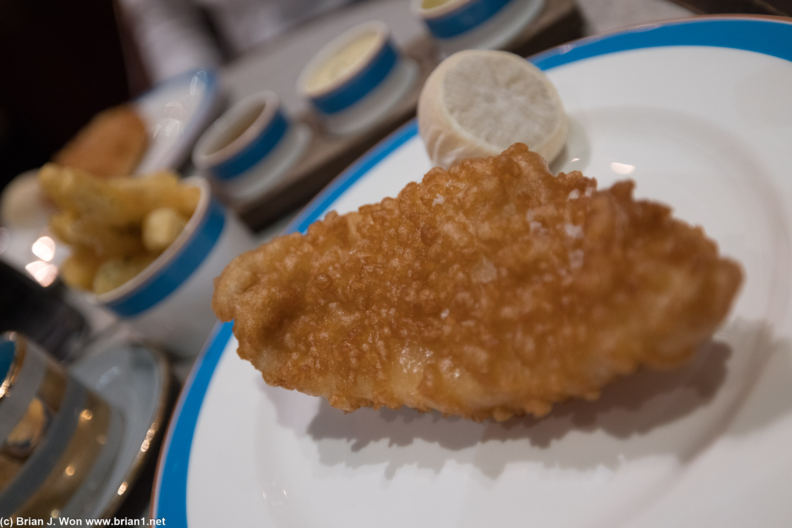 GBP46 fish and chips. Sole, not cod. So crispy you could hear it crackle.
