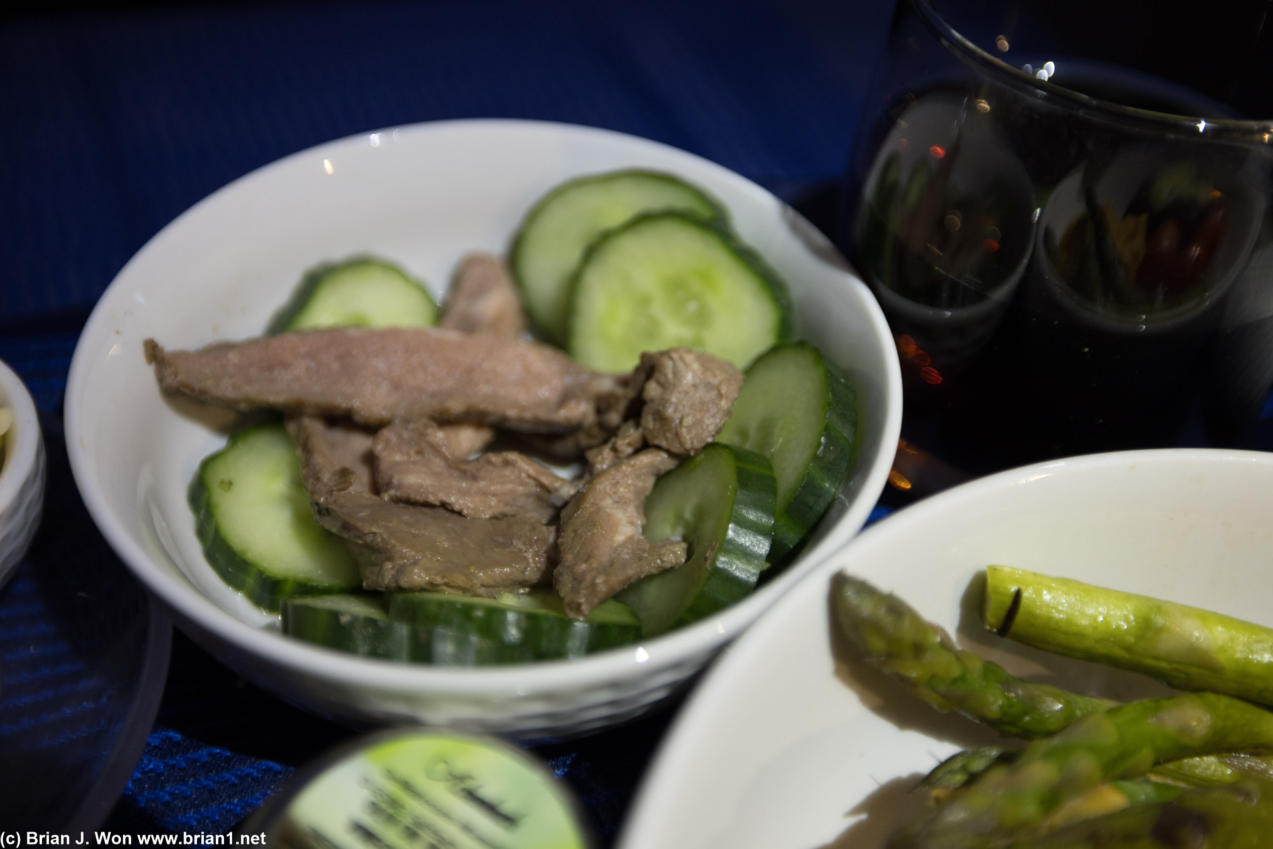 Cold beef and cucumbers go with your beef. Weird.