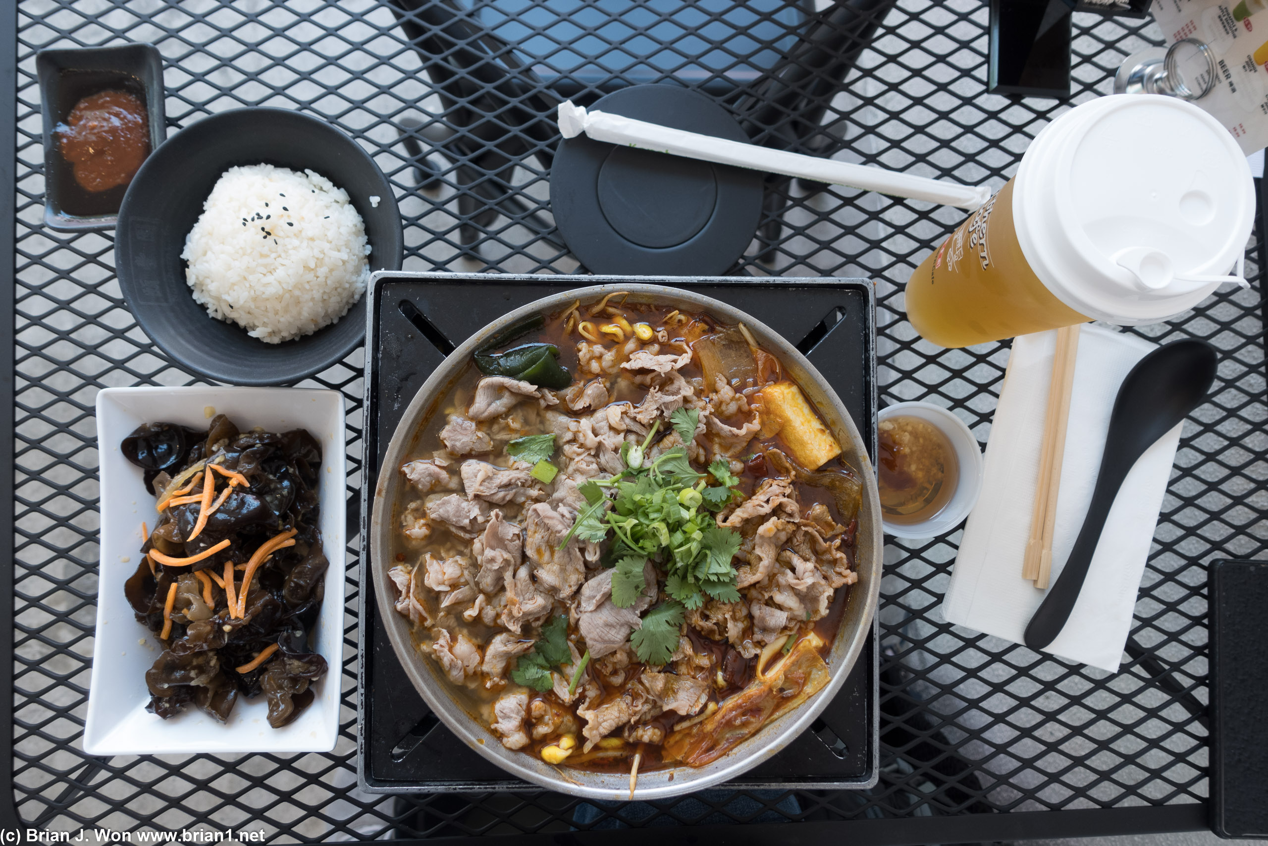 Lunch combo deals offer $3 off if you get drink and cold side dish with your hot pot.