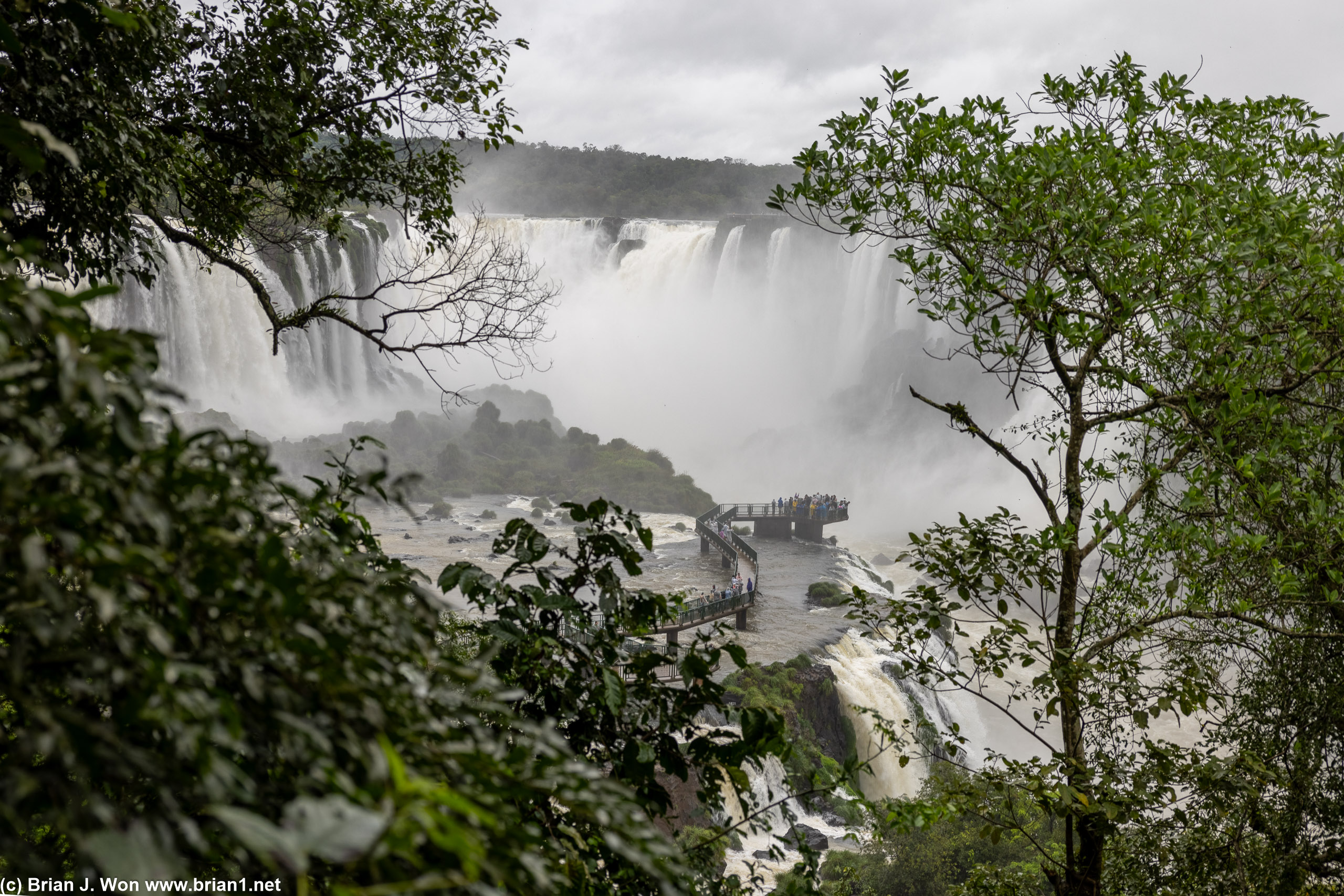 First view of the Devil's Throat, the most impressive part of Iguazu Falls.