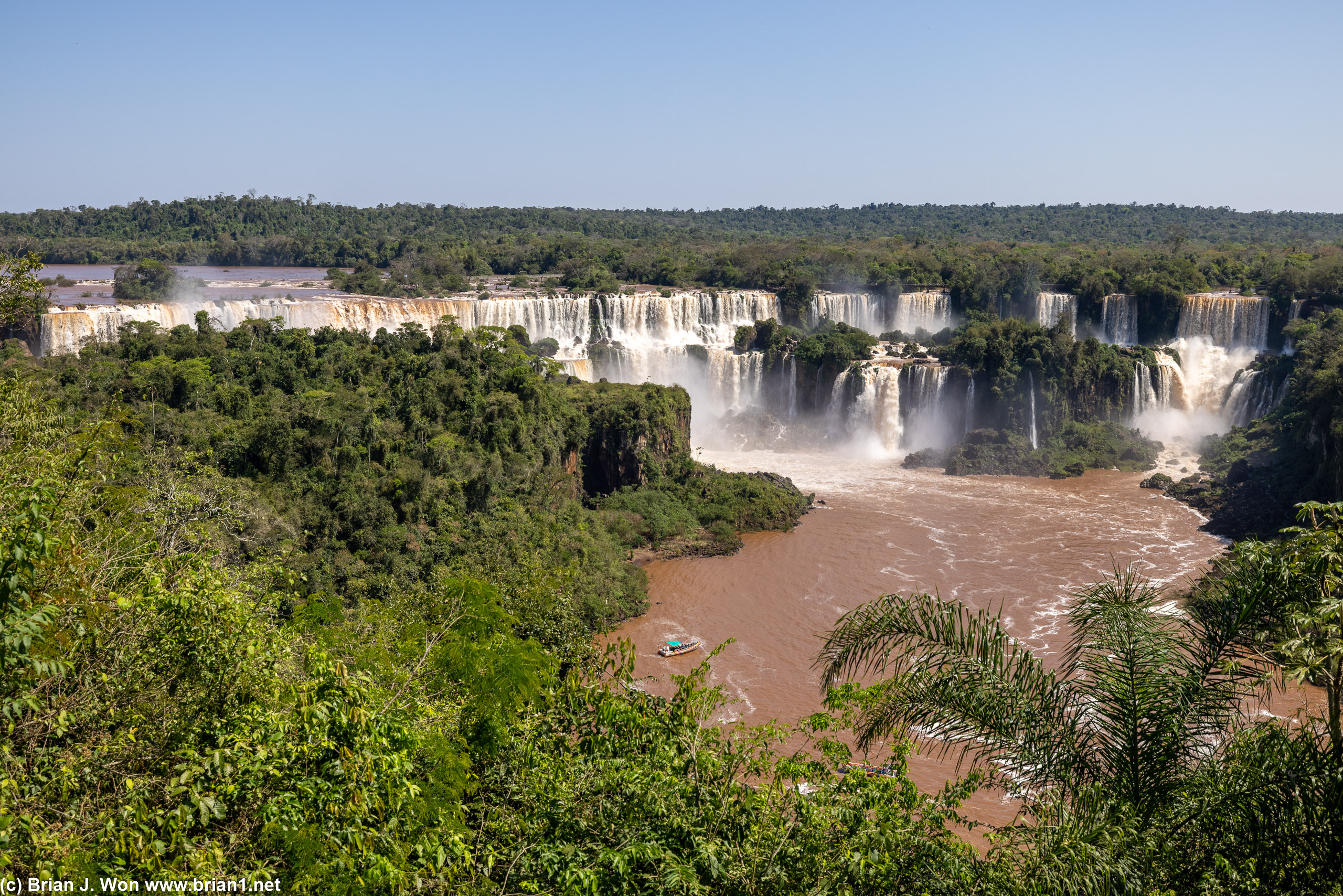 Sunny day at Iguazu Falls, looking at the San Martin segment right across from the hotel.