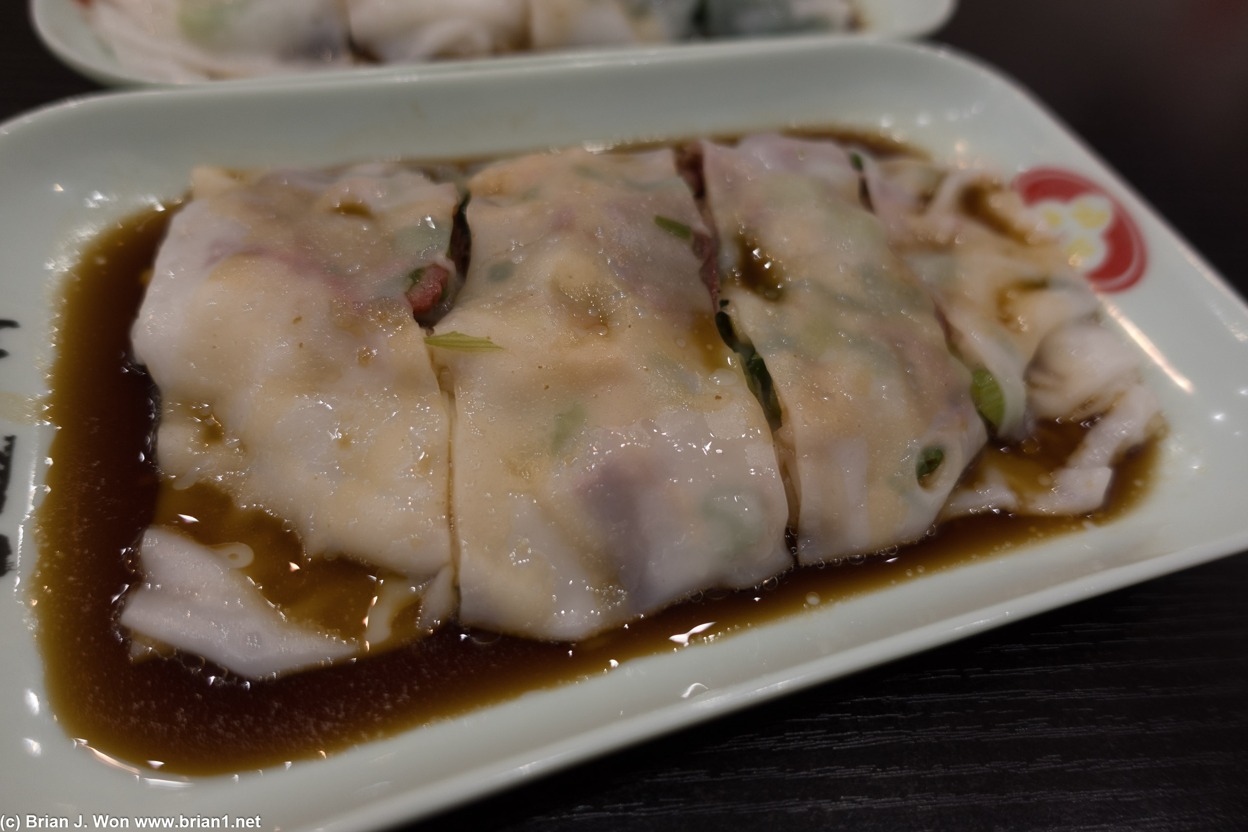 Char siu cheung fun. Pretty tasty. Lots of dried shrimp too.