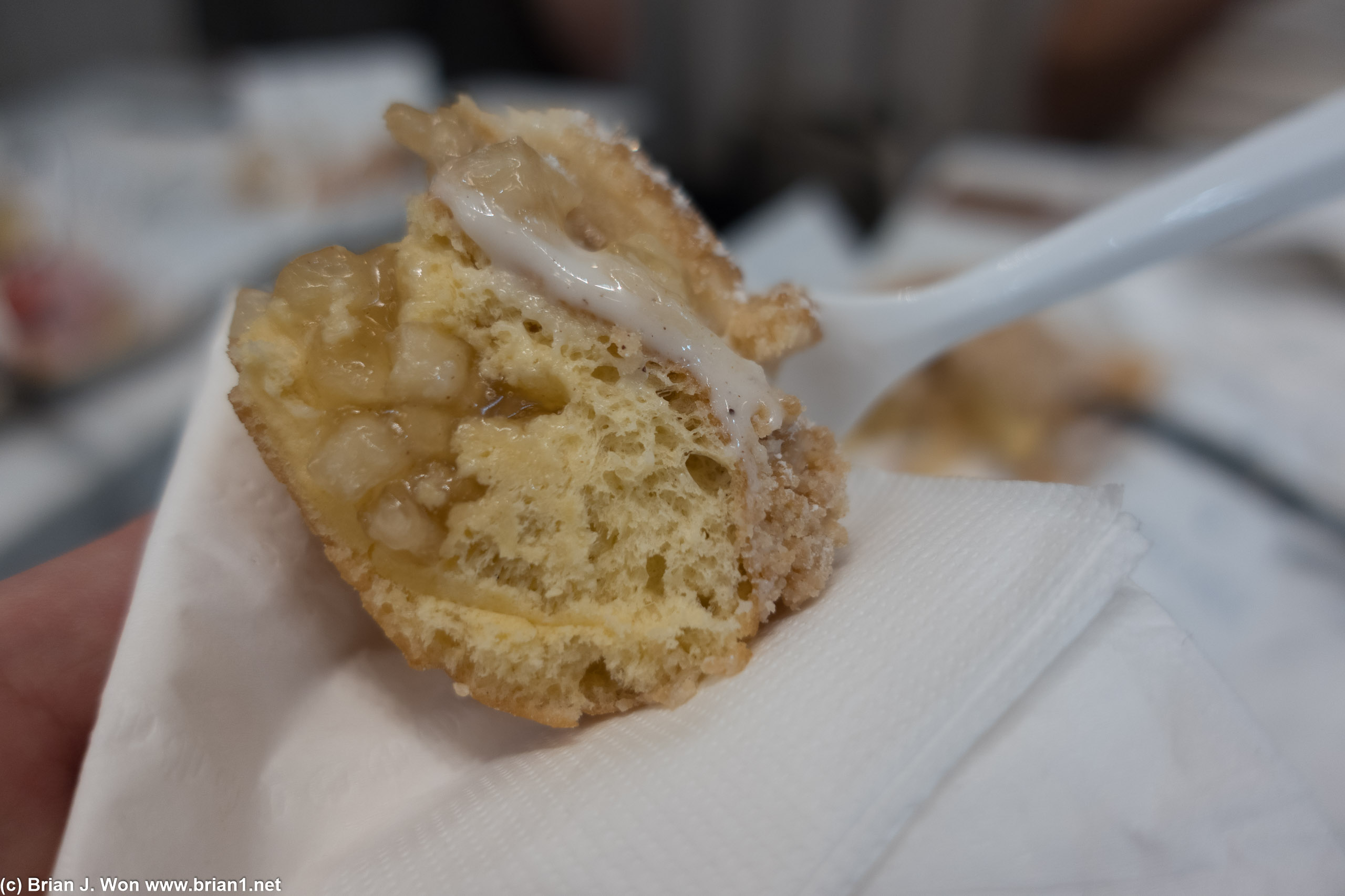 Cross-section of the apple pie donut.