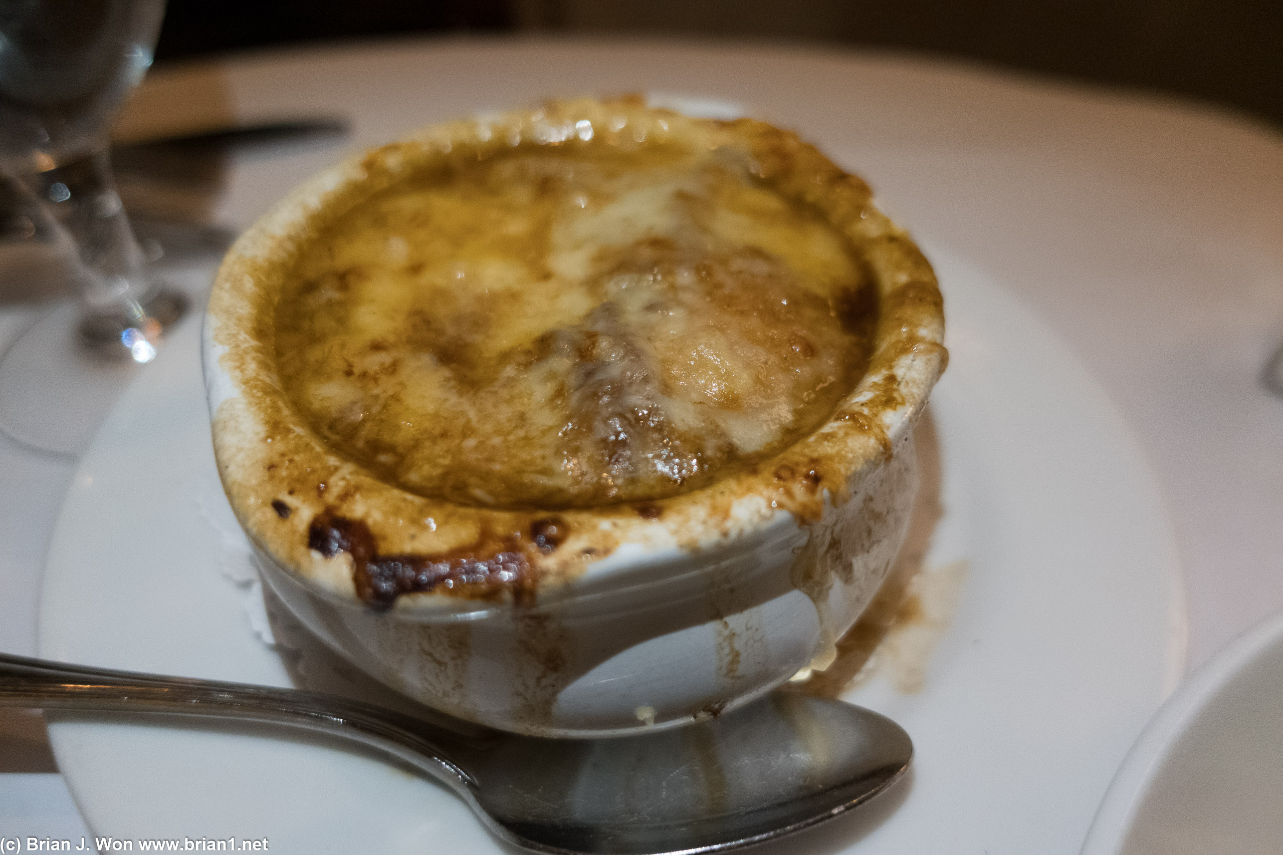 Dennis seemed to enjoy the french onion soup.