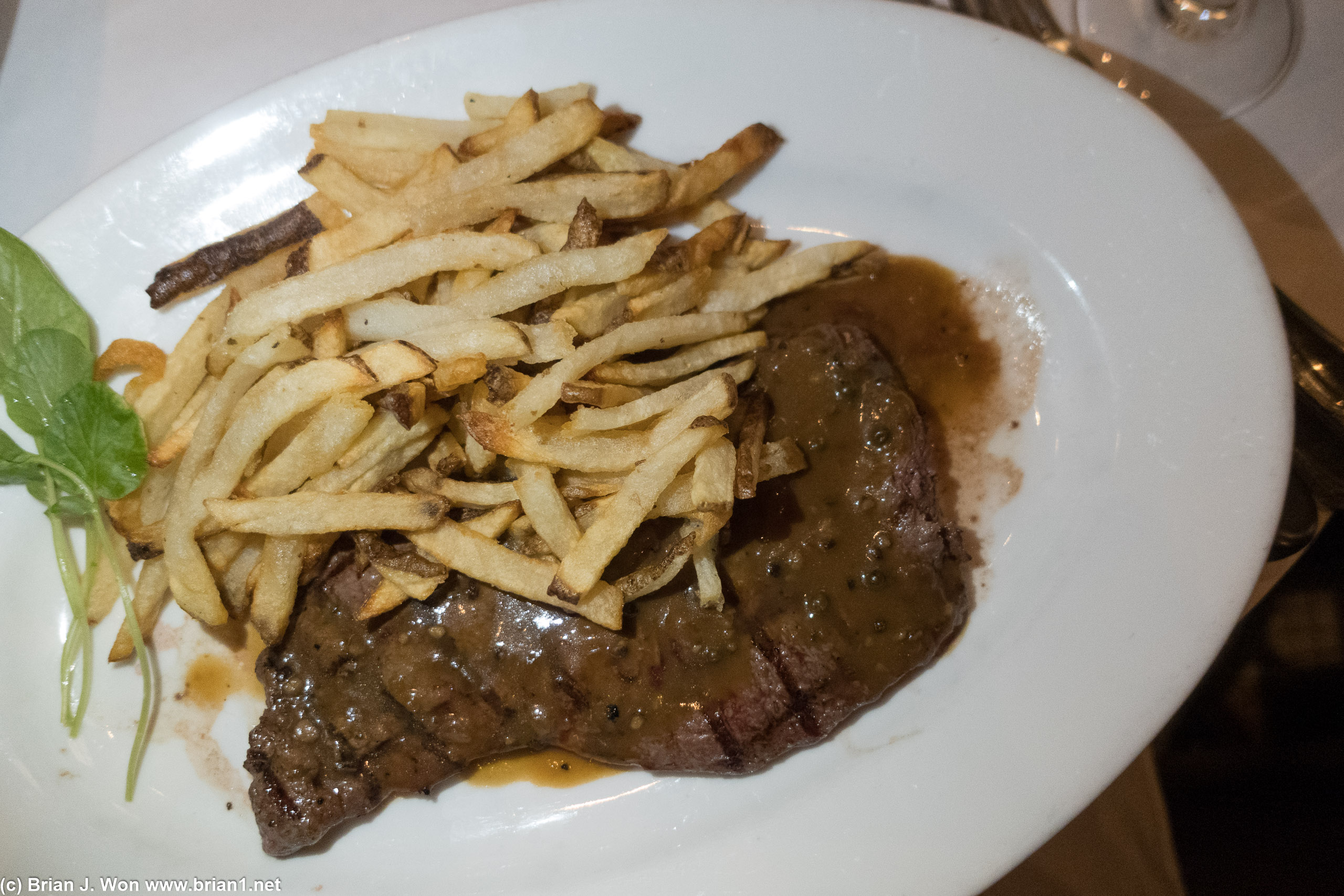 Steak frities had good fries and some decidedly ordinary top sirloin.