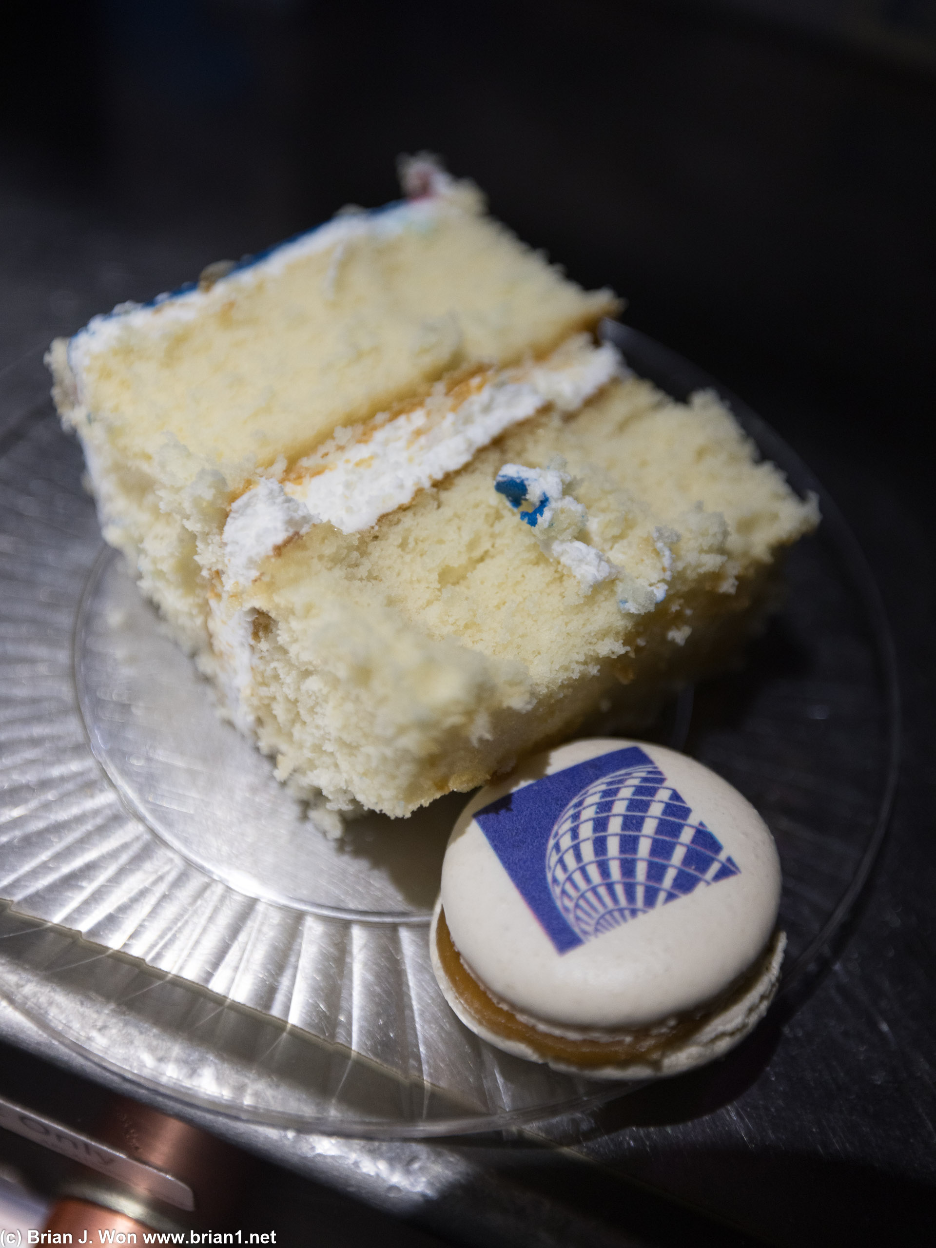 Flight attendants were nice enough to share some cake with me.