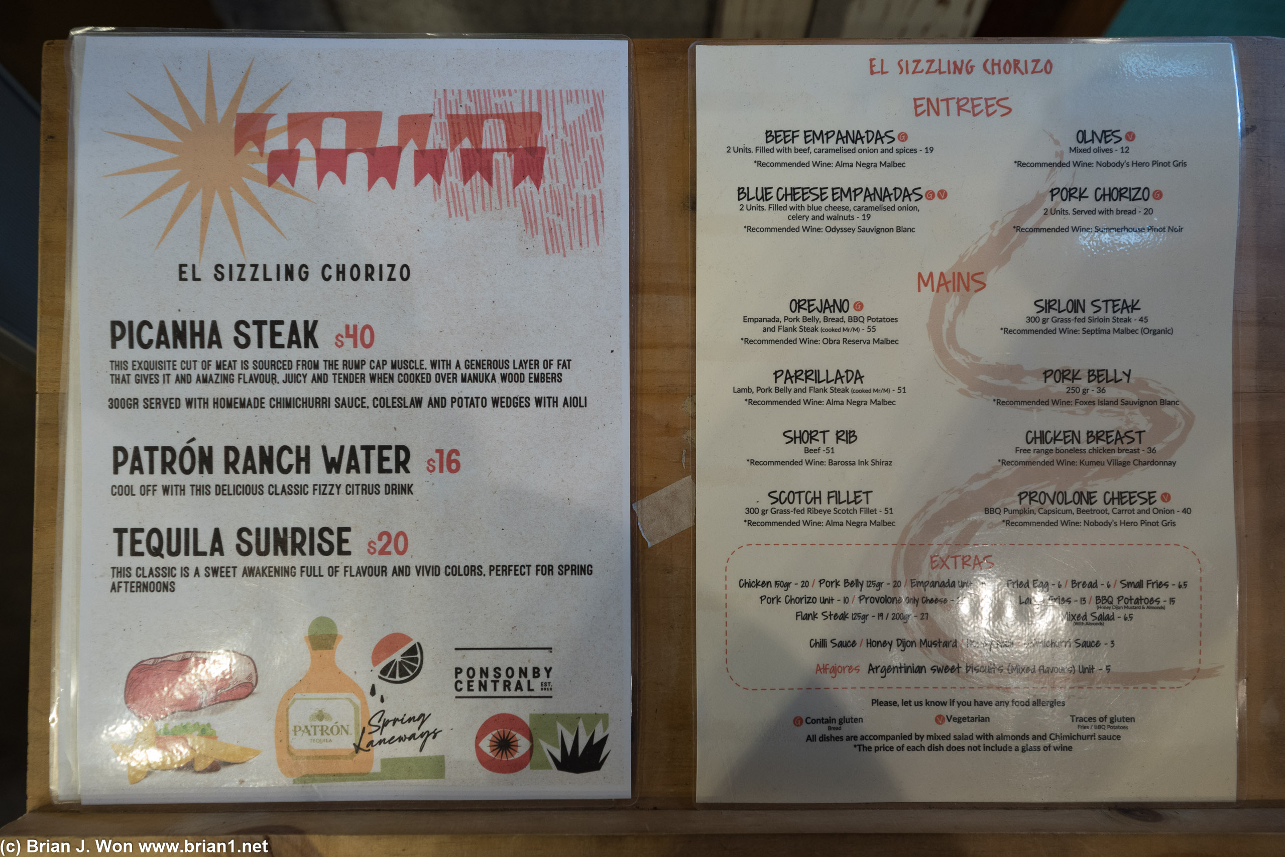 Menu at El Sizzling Chorizo.