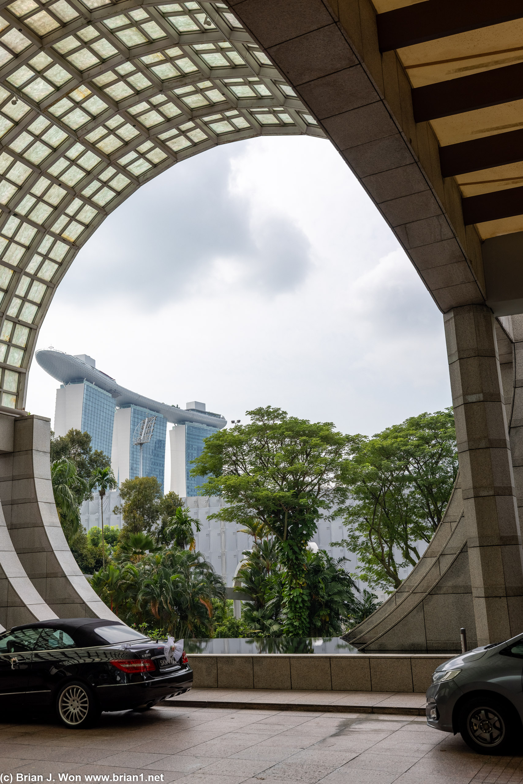 View of Marina Bay Sands from the driveway of the Ritz.