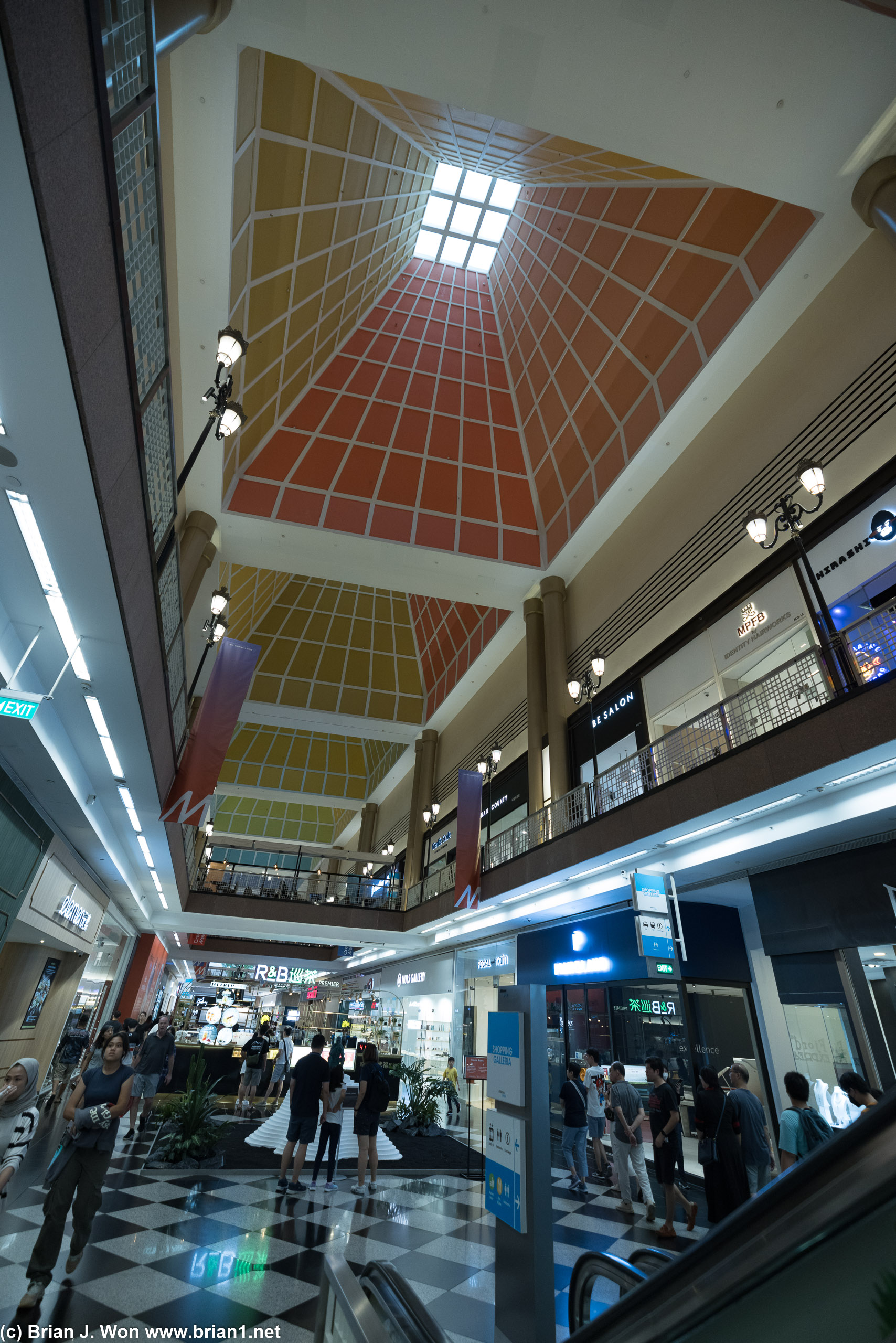 Pyramid-like roof skylights inside Millenia Walk mall.