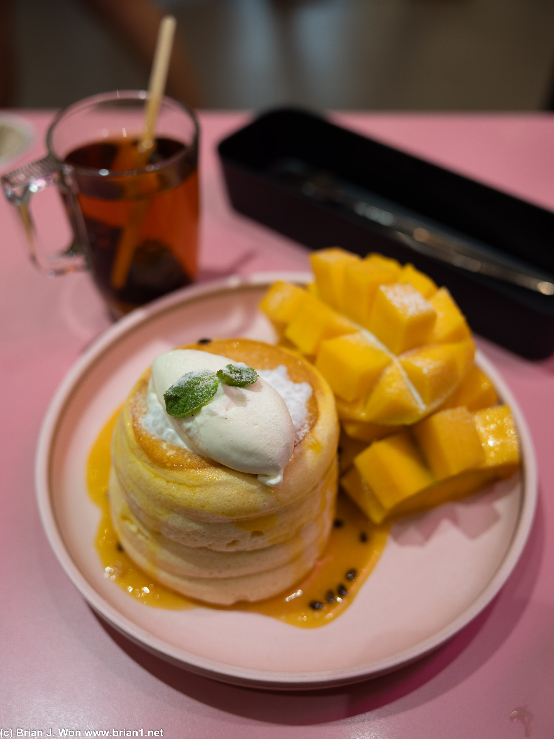 Mango passionfruit souffle pancakes. Nom nom nom!