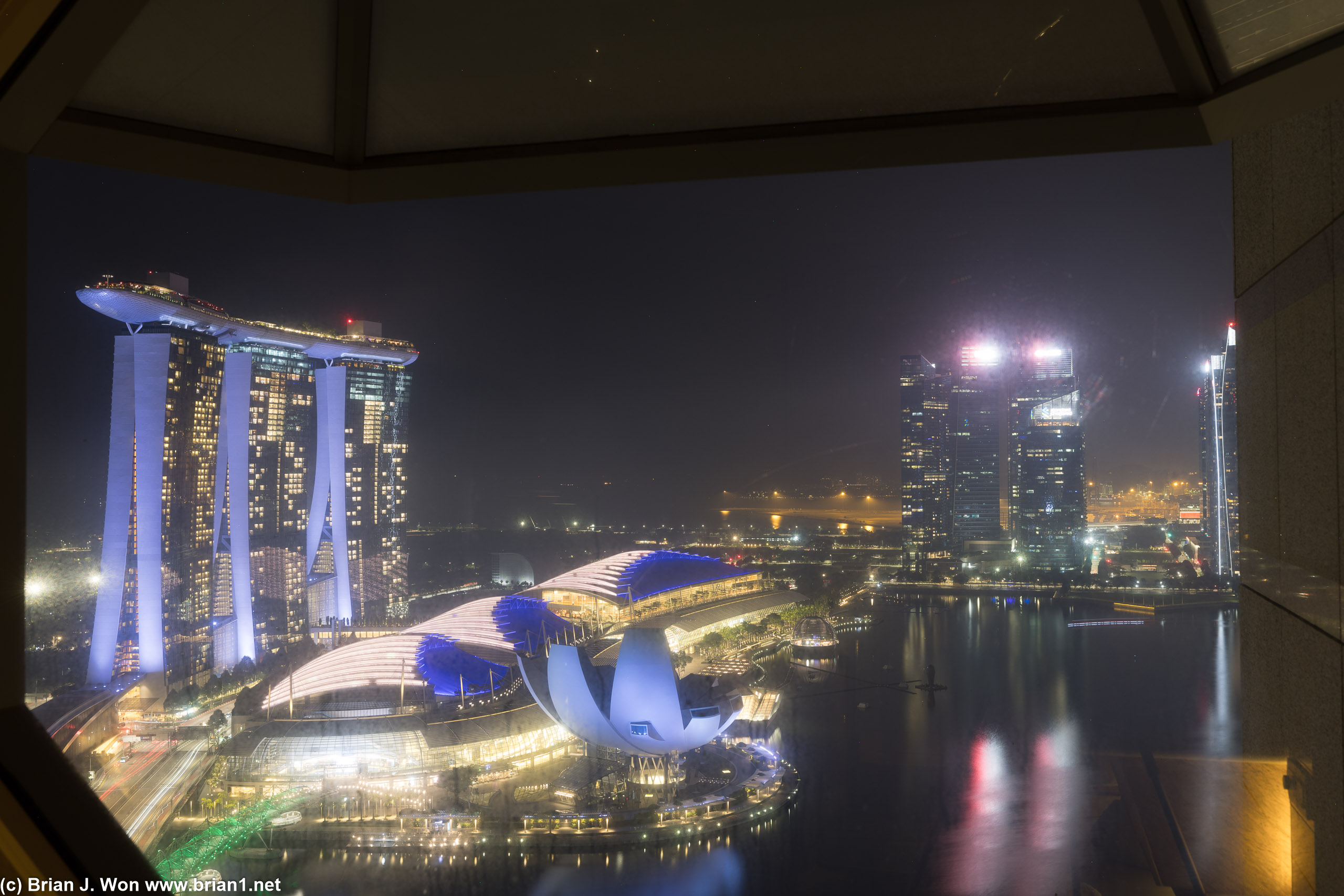 Marina Bay Sands and its shopping mall/conference center at left.