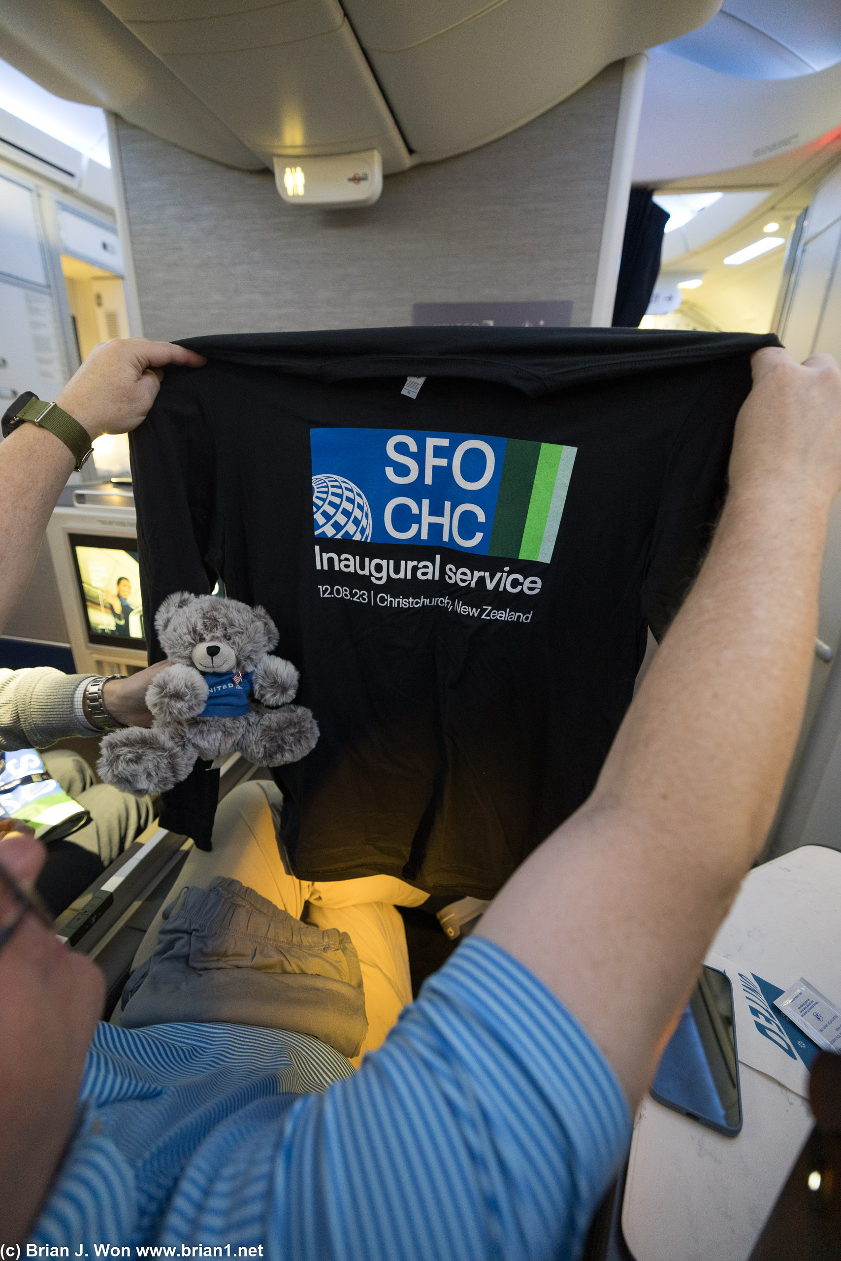 SFO-CHC inaugural flight pajamas and bear.