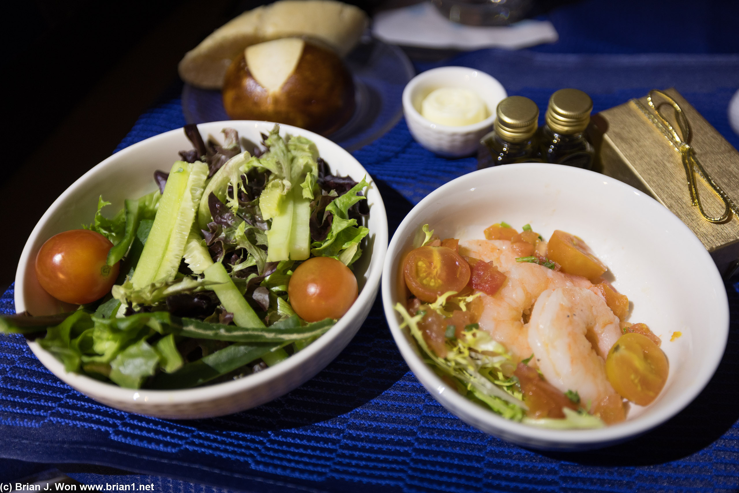 Shrimp was not bad, salad was a real salad.
