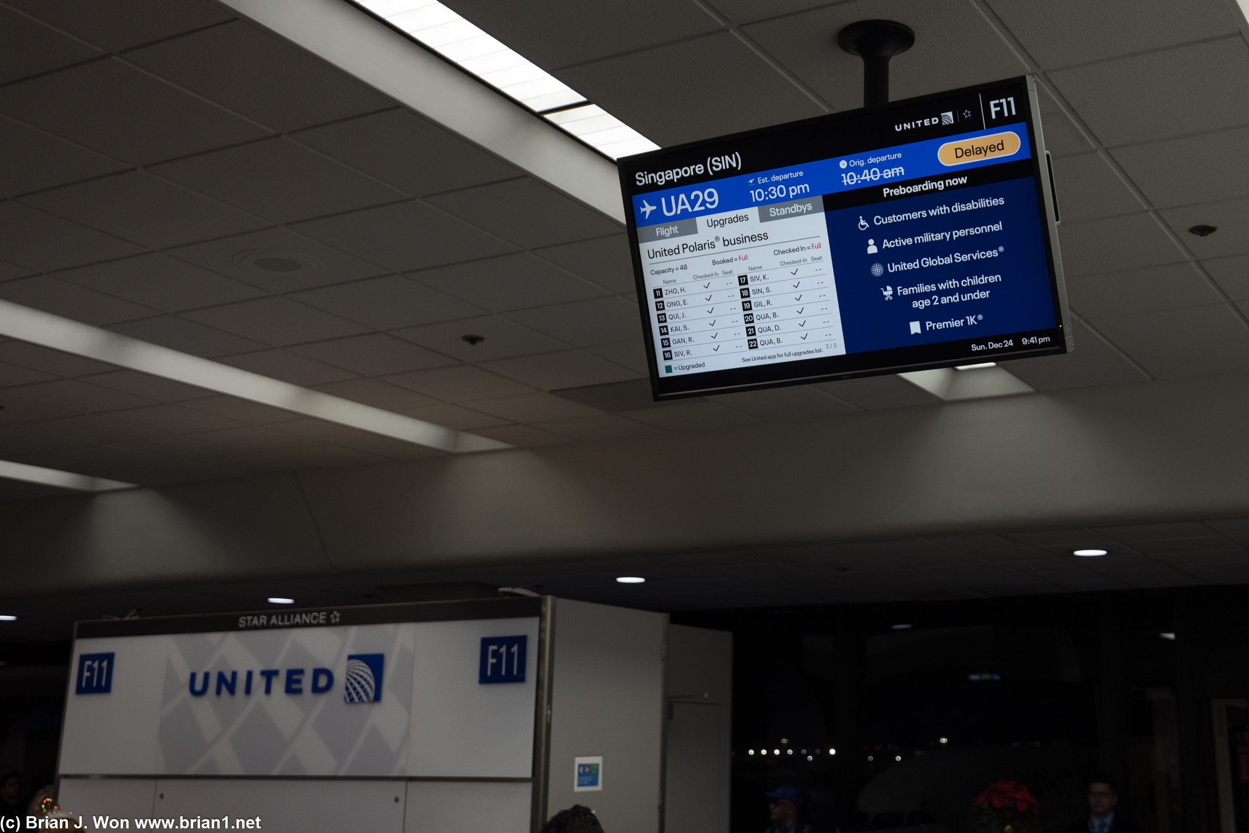 Nearly 12 hour delay for United flight 29 meant a very unusual departure from gate F11, Terminal 3.
