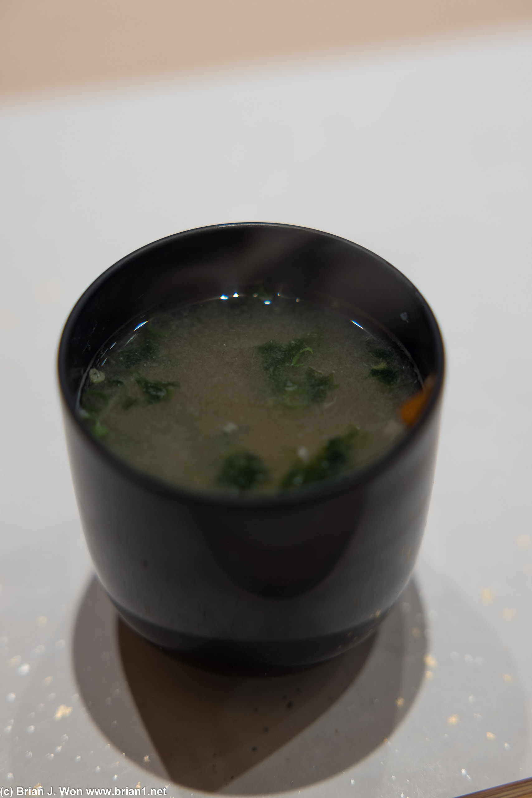 Akasa (sp?) soup with the tiniest dab of yuzu cherry on the side.