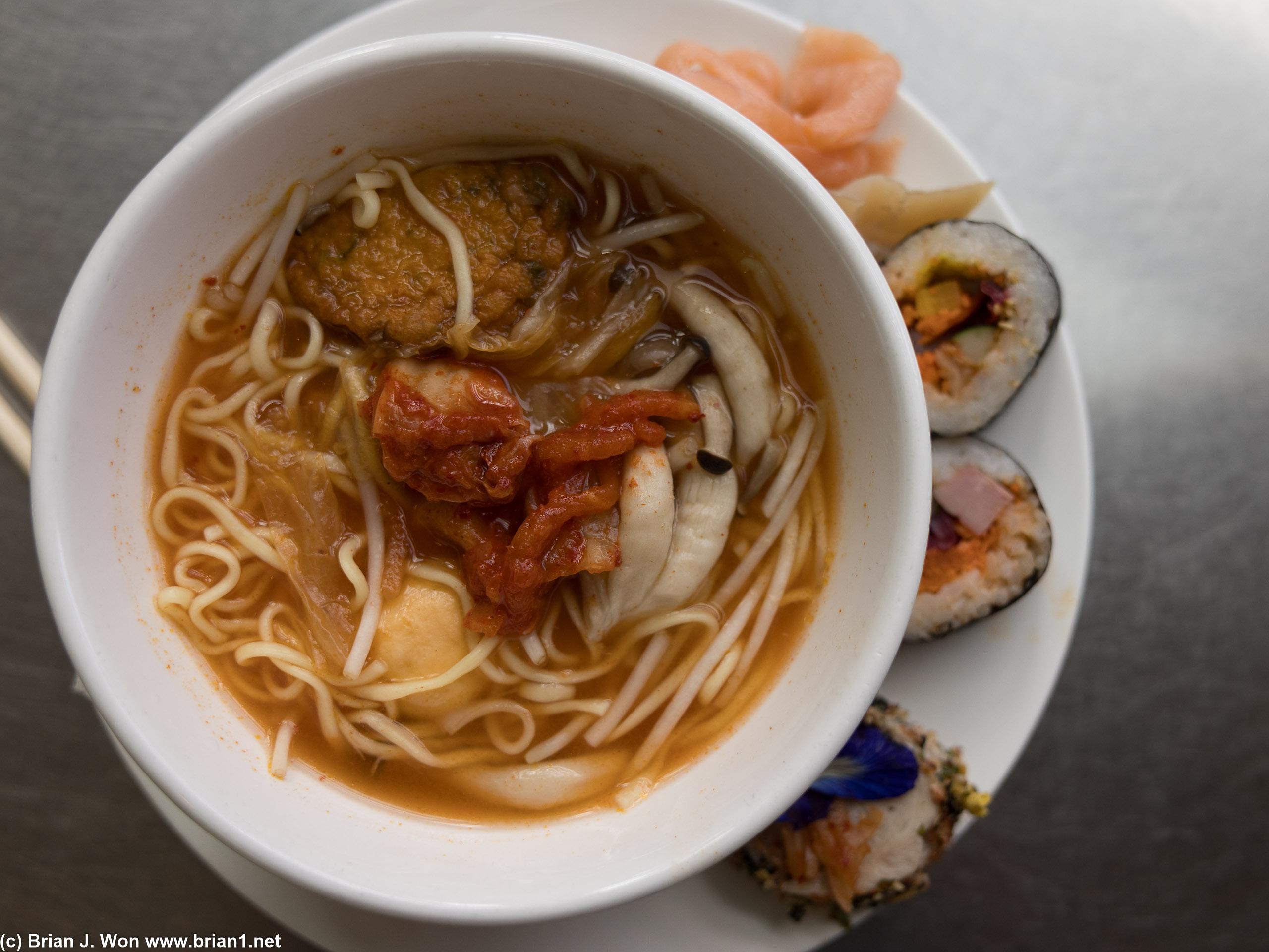 Kim chi and fish cake in the noodle this time. They called it army stew. Wut.