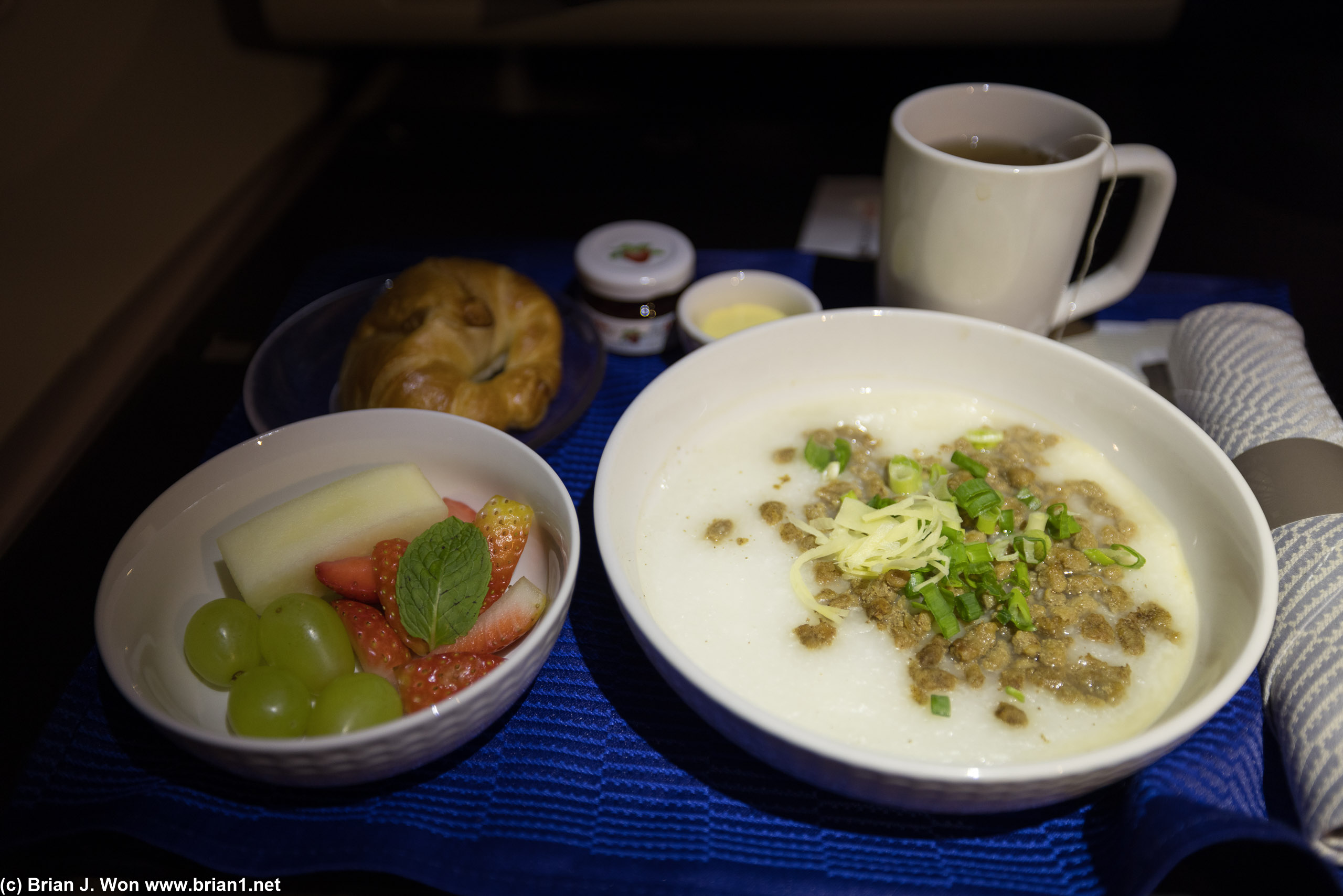 Pre-arrival meal of beef congee was delicious but as usual, too small a portion.
